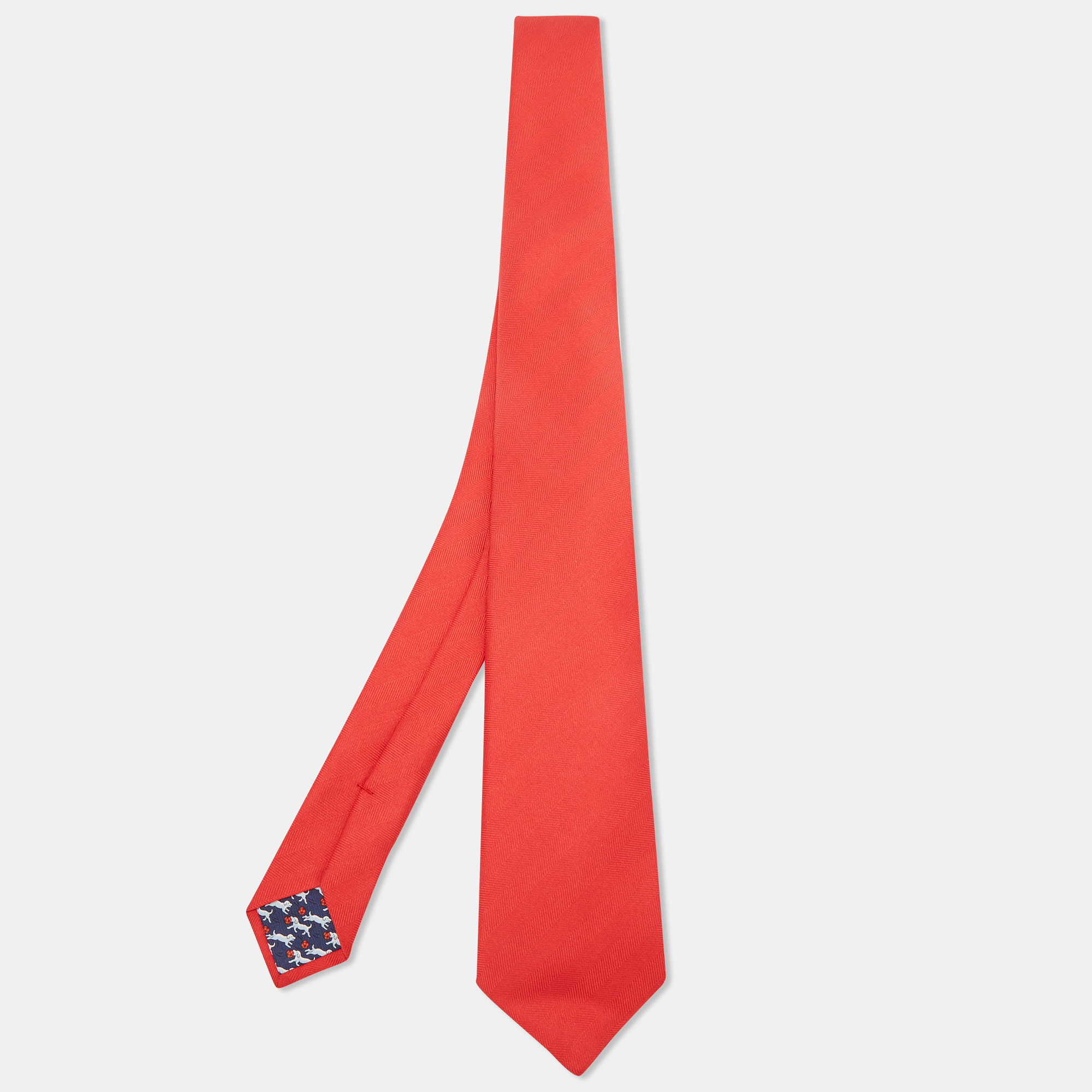 Hermès Red Chevron Recto Verso Silk Slim Tie