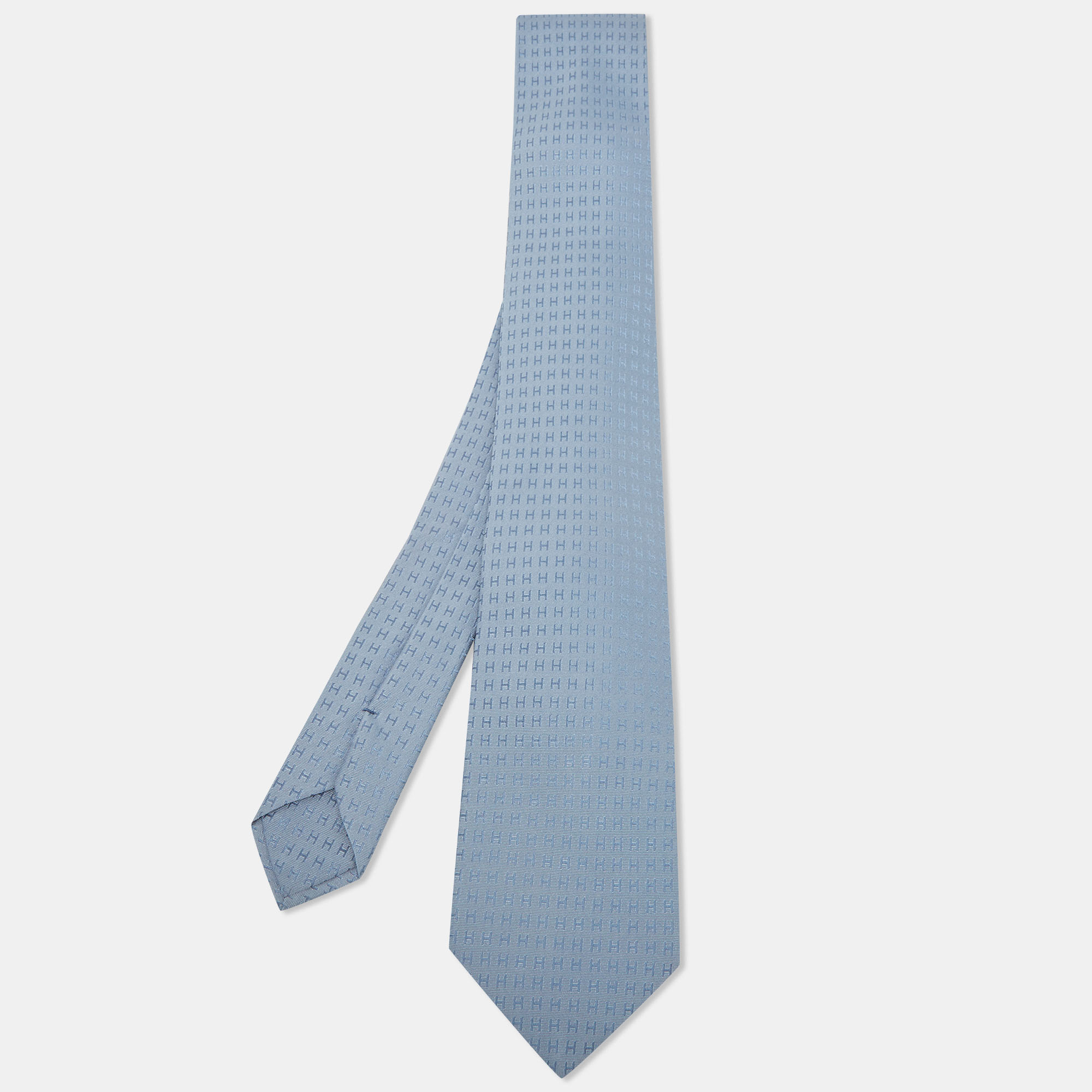 Hermes Blue H Patterned Silk Tie