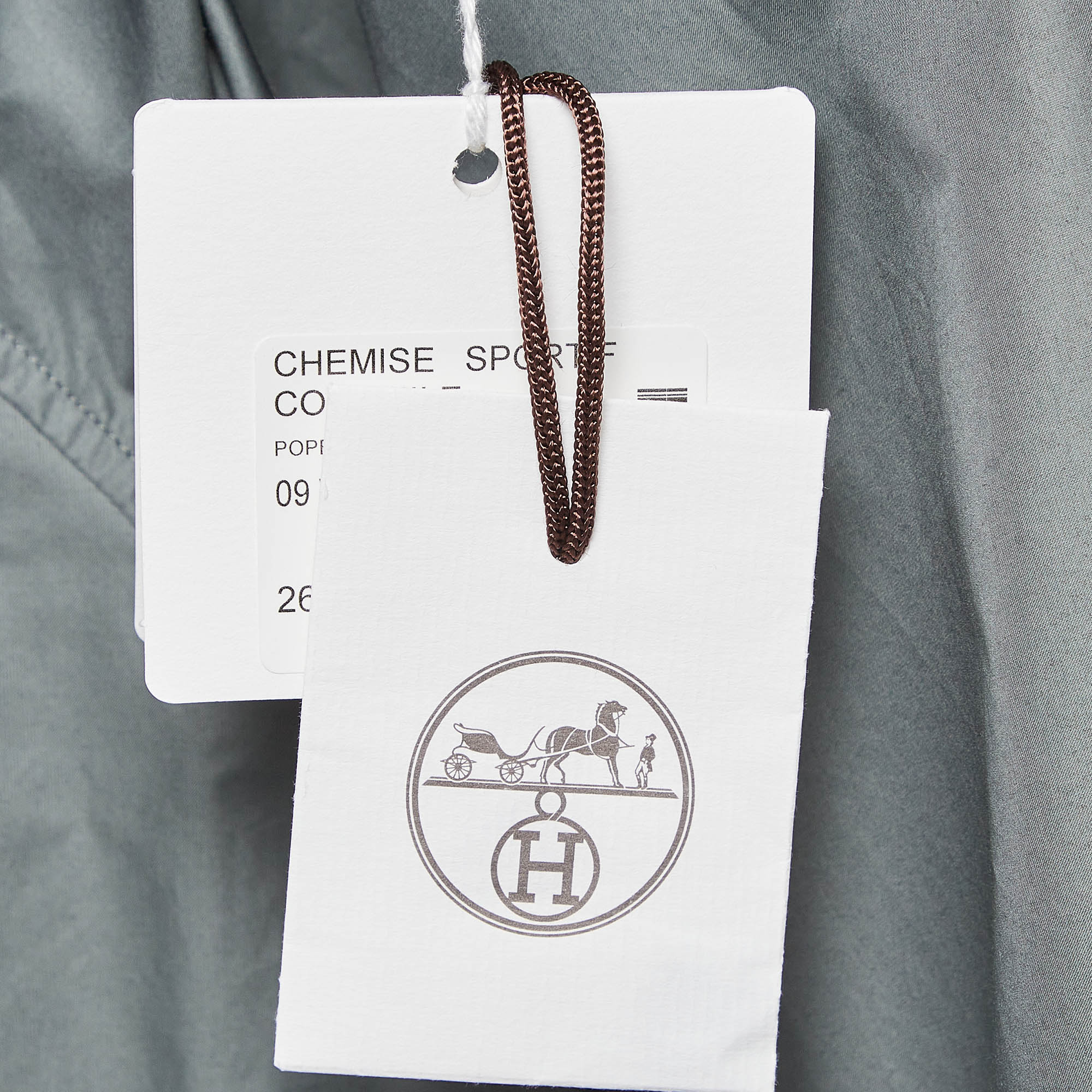 Hermès Grey Poplin Vert De Gris Shirt M