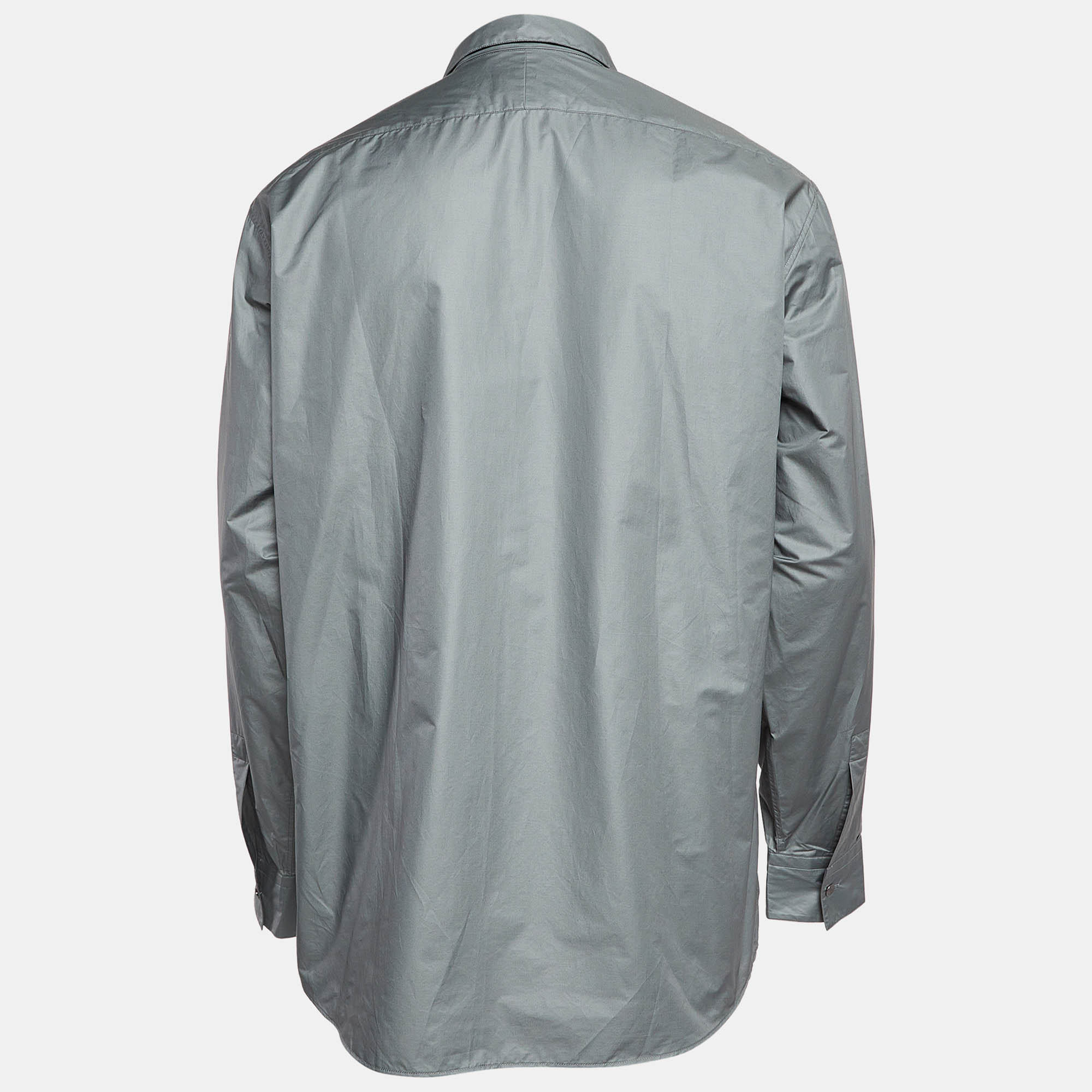 Hermès Grey Poplin Vert De Gris Shirt M