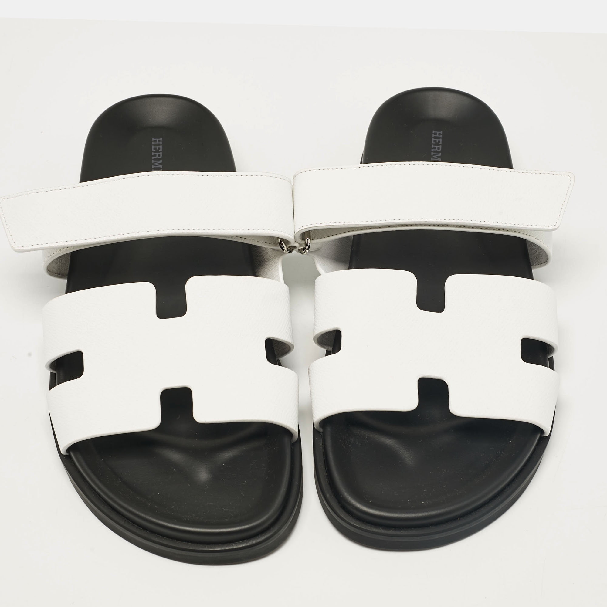 Hermes White Leather Chypre Sandals Size 43