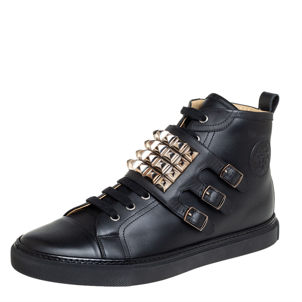 Hermés Black Leather Studded Lennox Sneakers Size 43.5