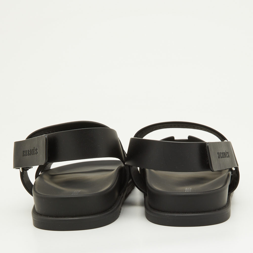Hermes Black Leather Genius Sandals Size 41.5
