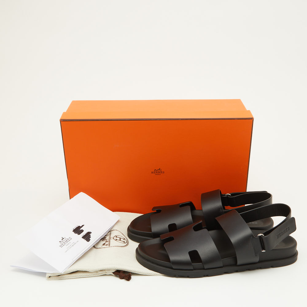 Hermes Black Leather Genius Sandals Size 41.5