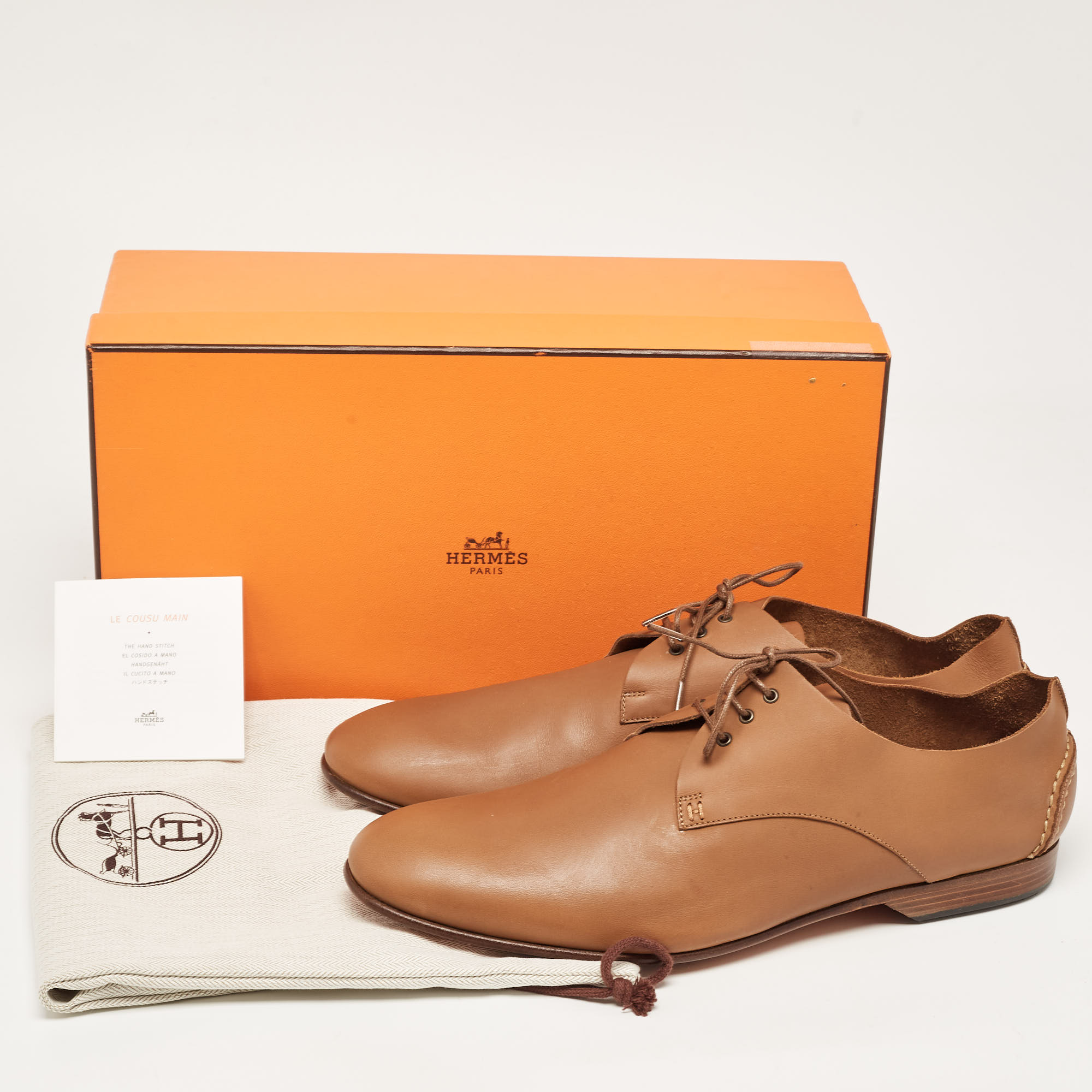 Hermes Brown Leather Kent Derby Size 44.5