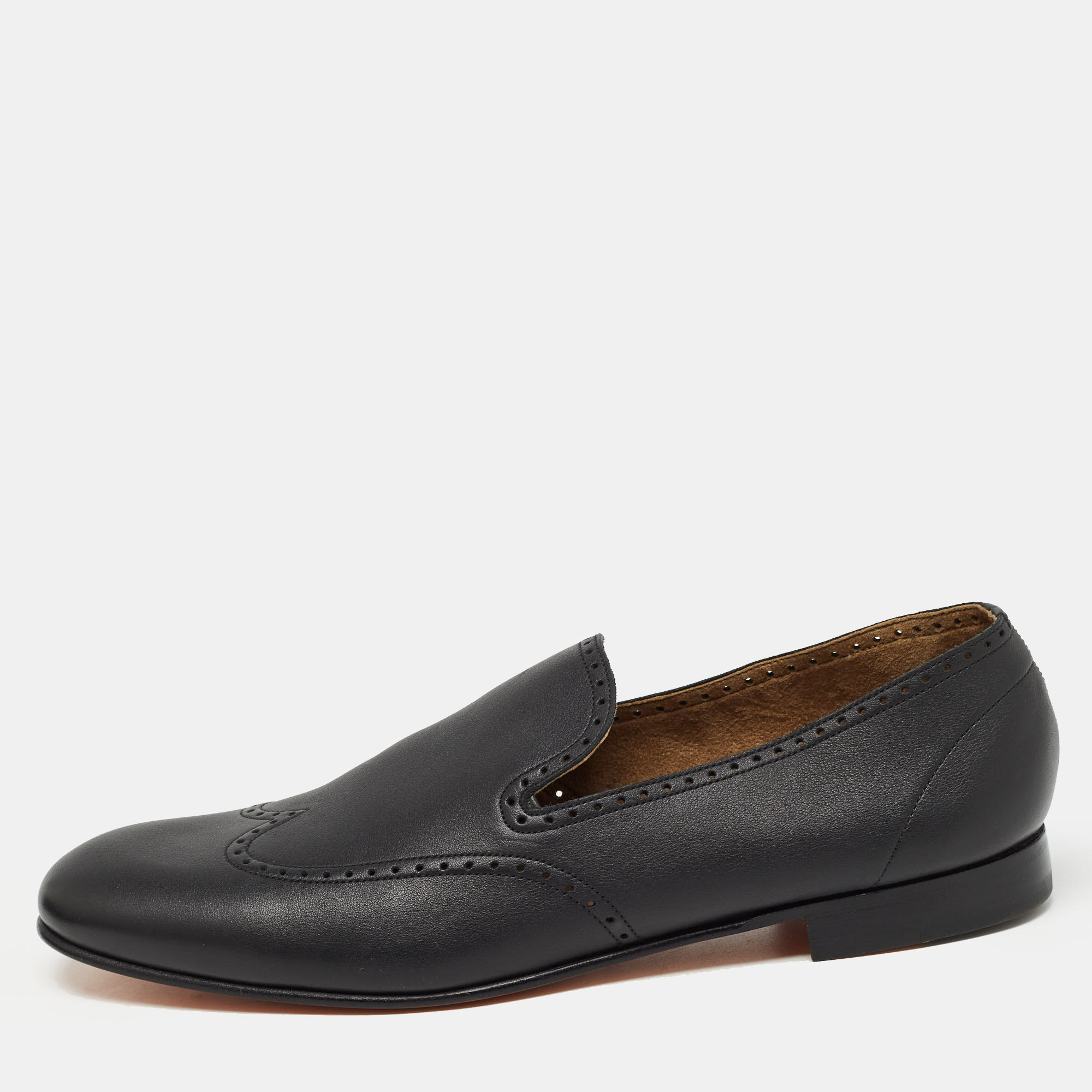 Hermès Black Leather Kentucky Loafers Size 44