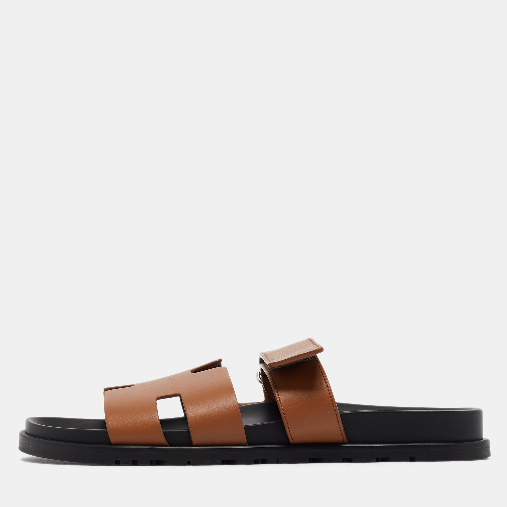 Hermes herm&egrave;s brown leather chypre sandals size 43