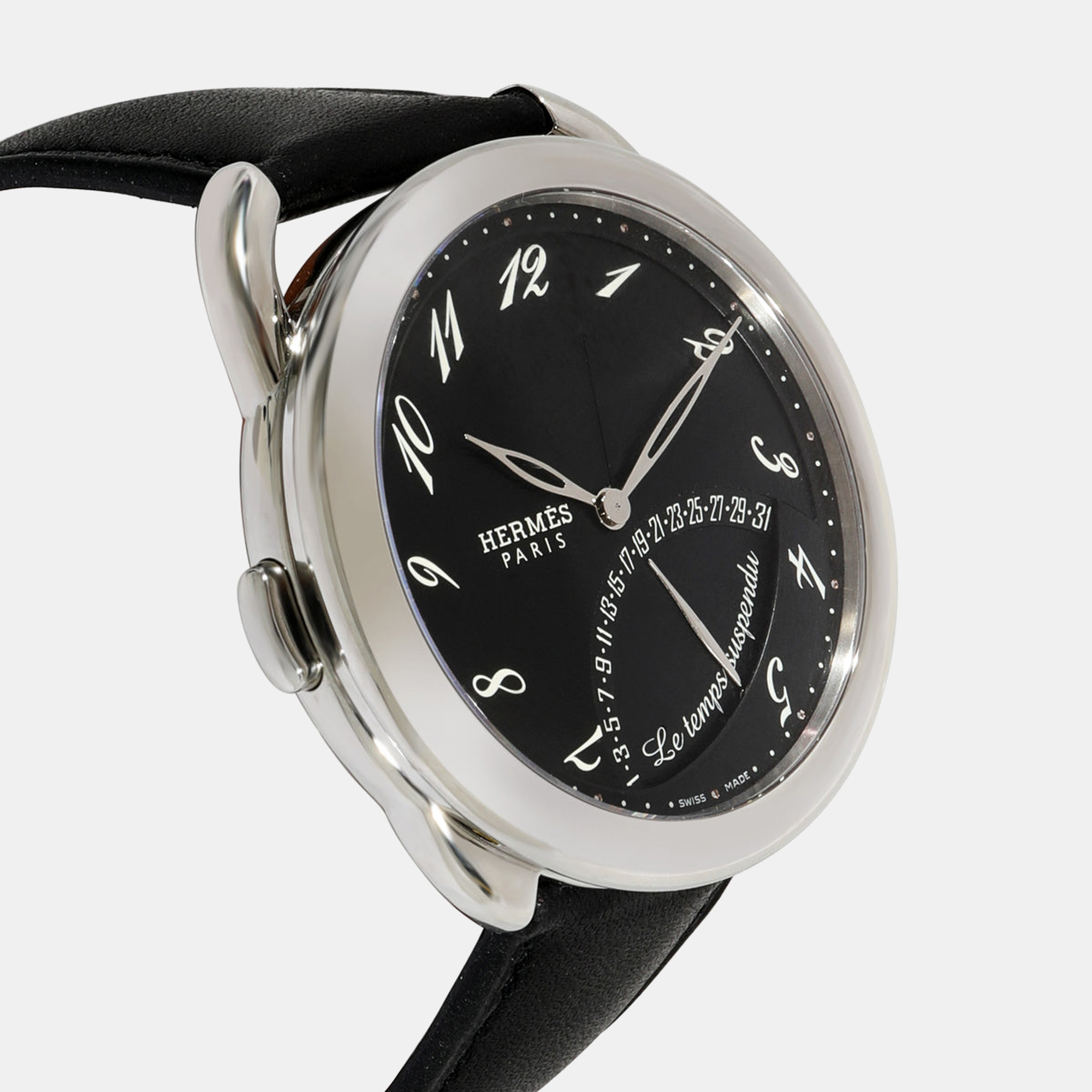 Hermes Black Stainless Steel Arceau AR8.910.330.MNO Automatic Men's Wristwatch 42mm