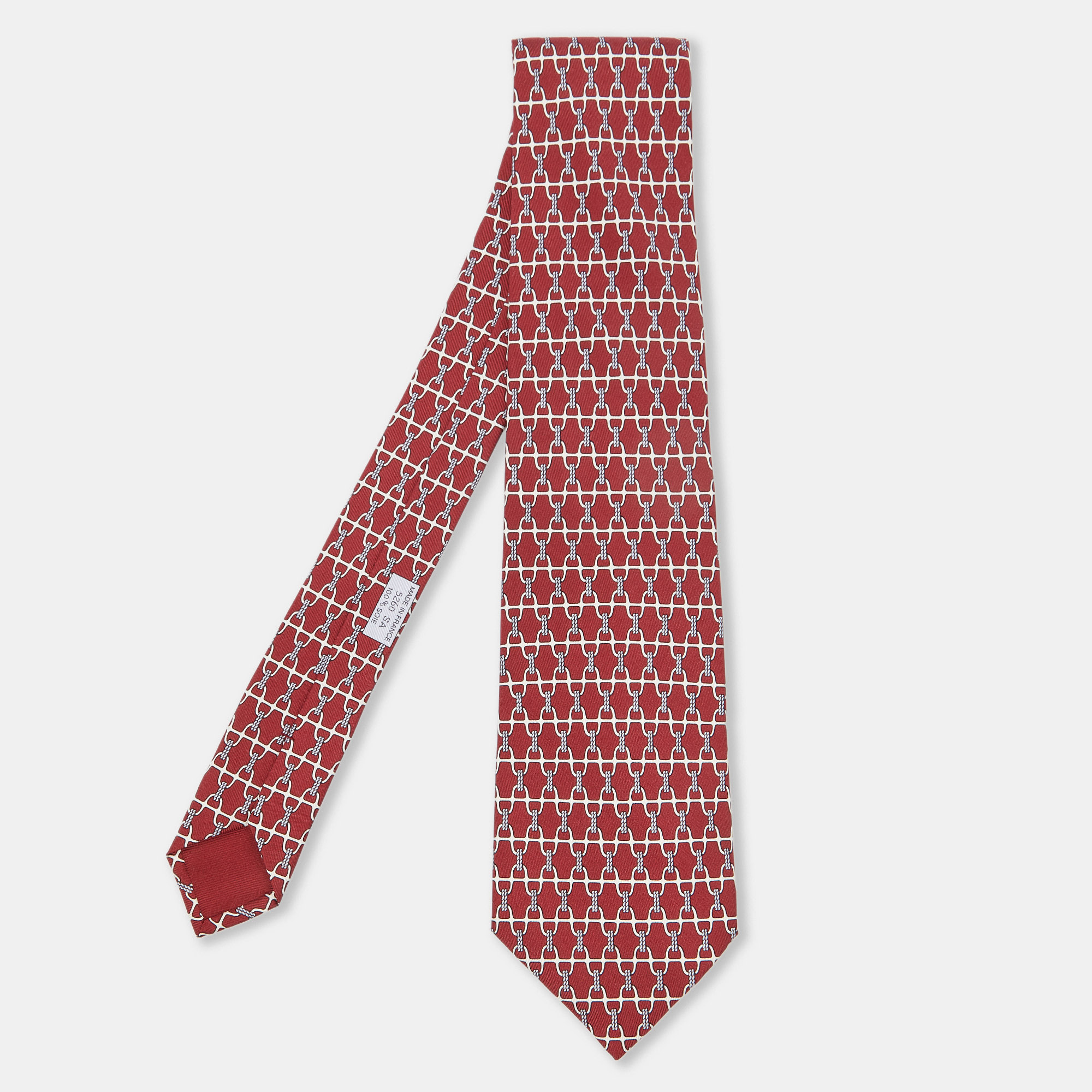 Hermes red stirrup print silk classic tie