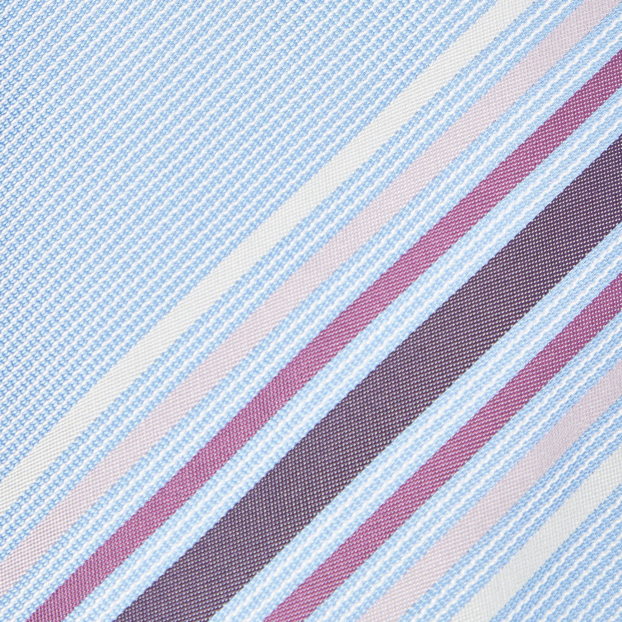 Hermès Blue Diagonal Stripe Pattern Silk Tie