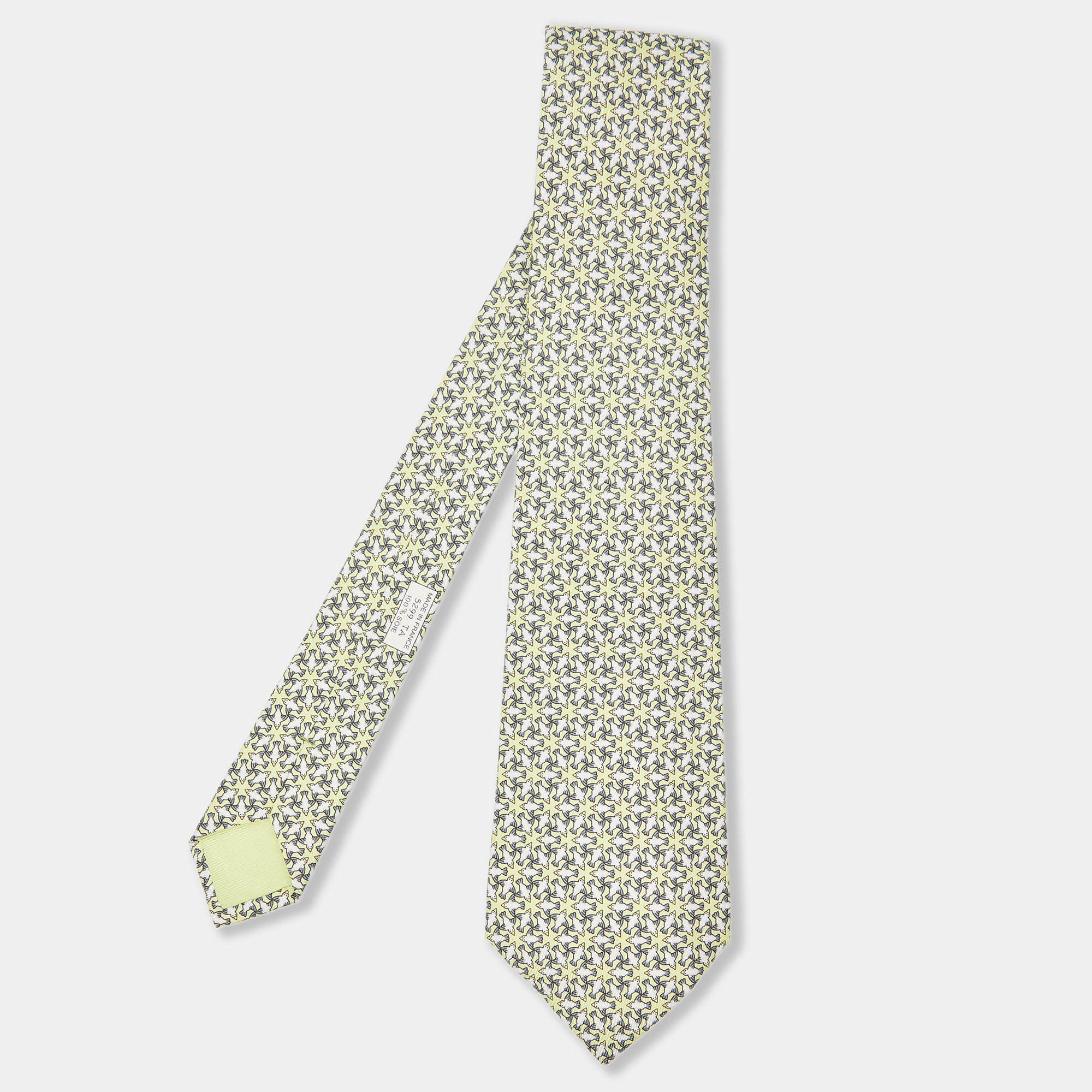 Hermes herm&egrave;s lime green dove print silk traditional tie