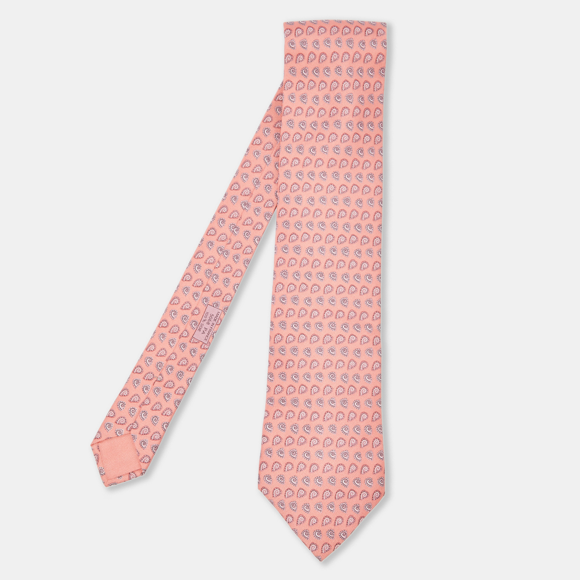 Hermes herm&egrave;s peach paisley print silk tie