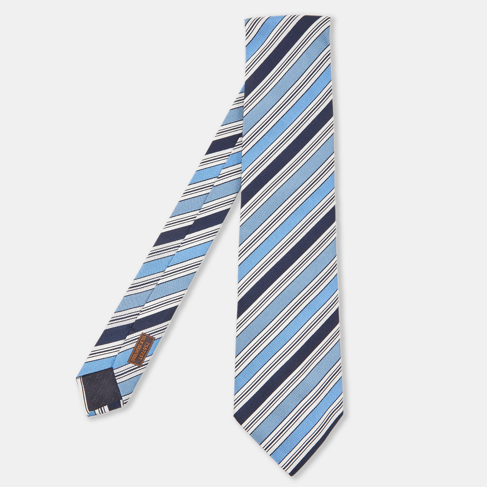 Hermes herm&egrave;s blue diagonal stripe pattern silk classic tie