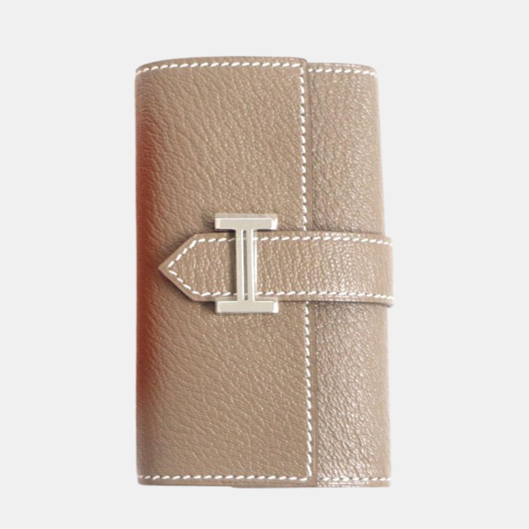 Hermes Chevre Leather Bearn Key Holder Grey Leather