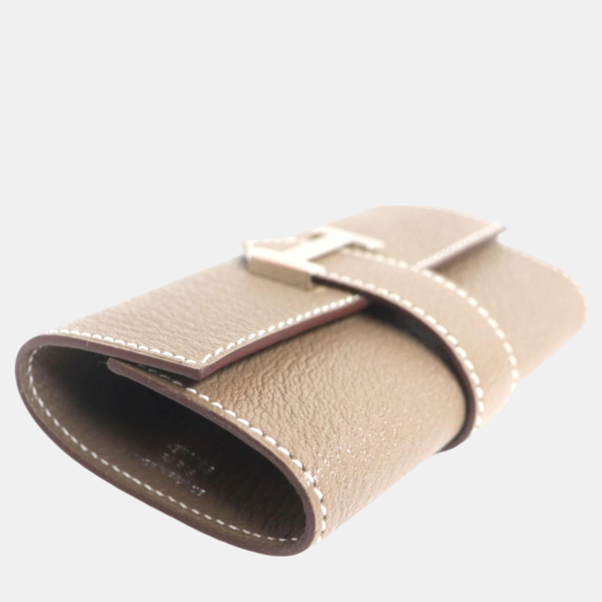 Hermes Chevre Leather Bearn Key Holder Grey Leather