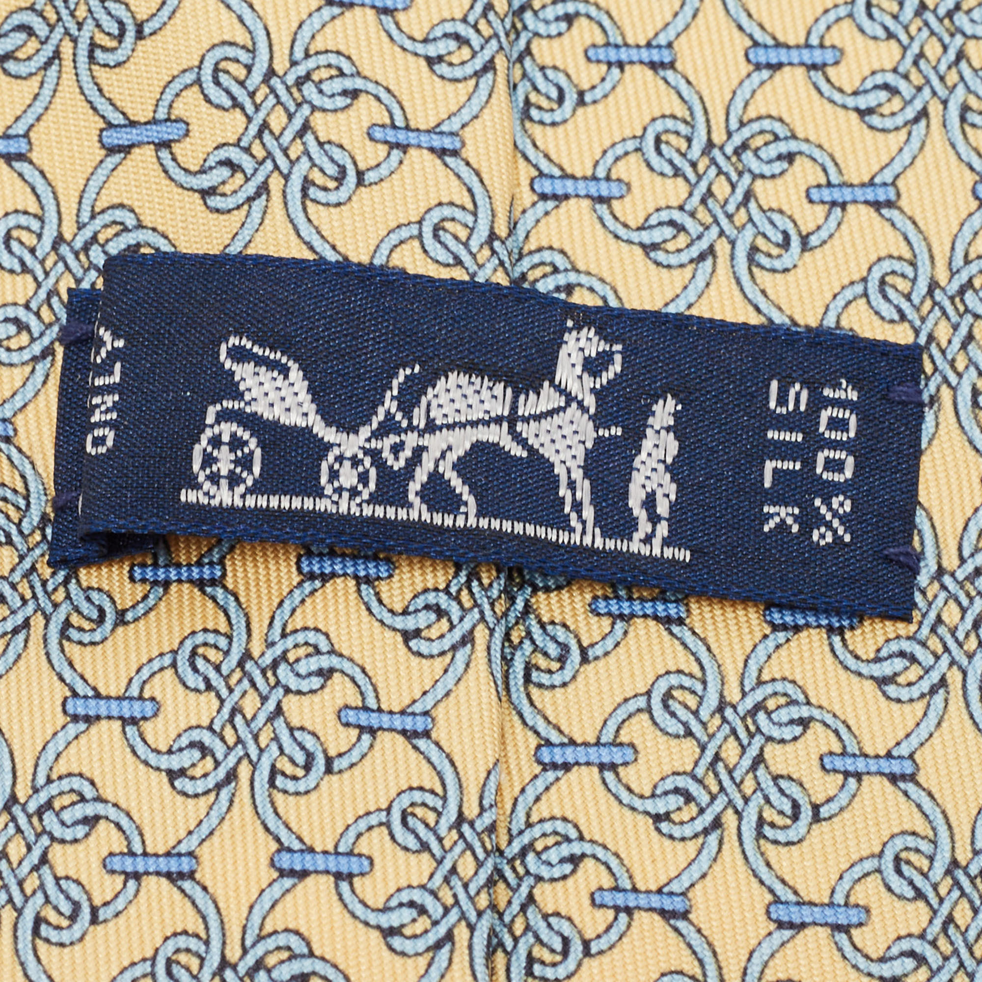 Hermes Vintage Yellow Printed Silk Traditional Tie