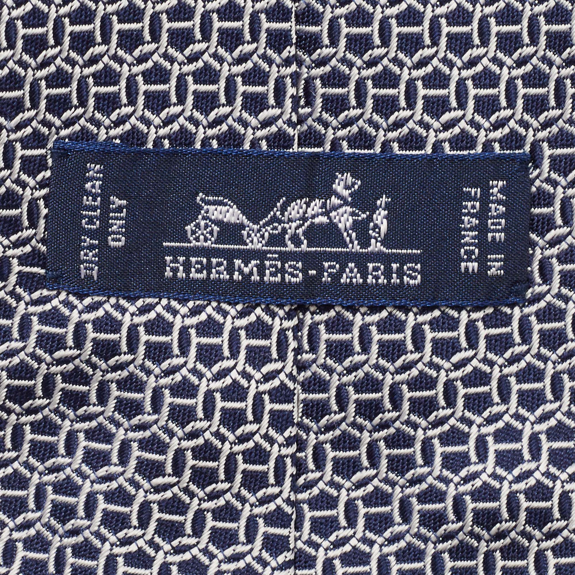 Hermes Blue Patterned Lourde Silk Tie