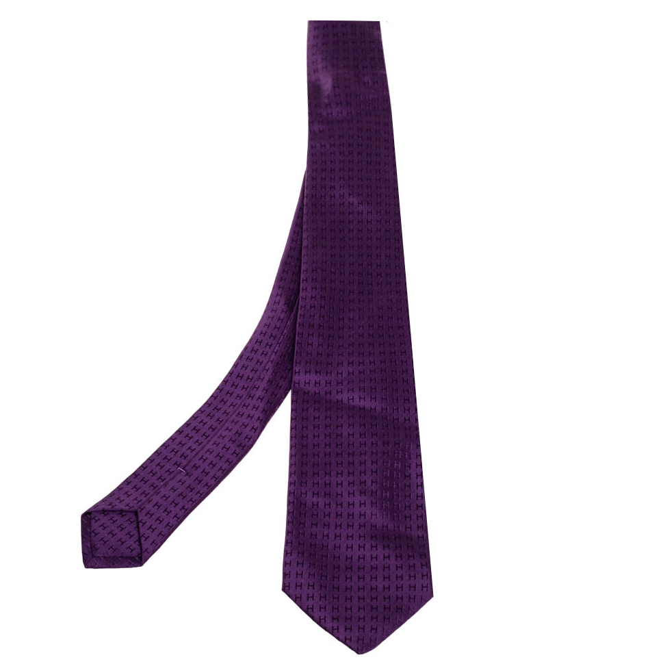 Hermès Purple Faconnee H Silk Tie