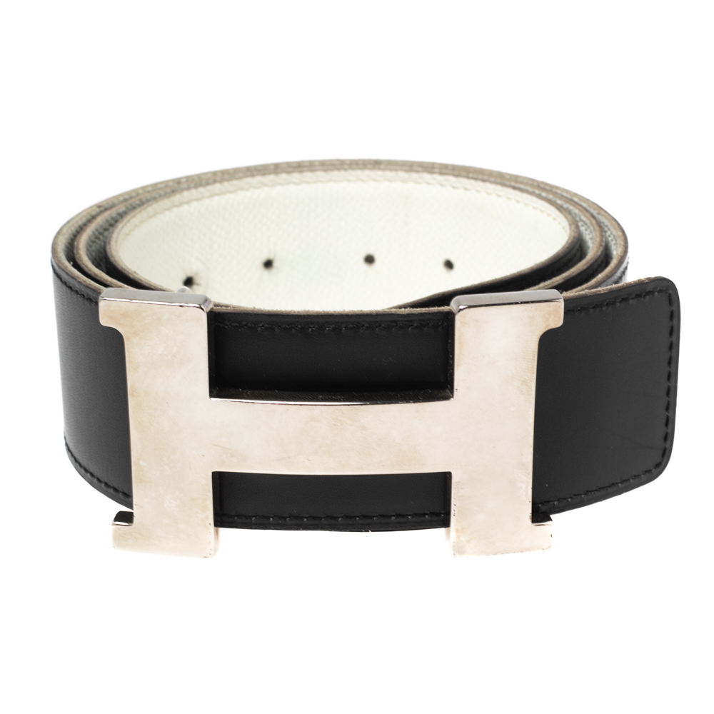 

Hermes Black/White Epsom and Box Leather Palladium Hardware Constance Reversible Belt
