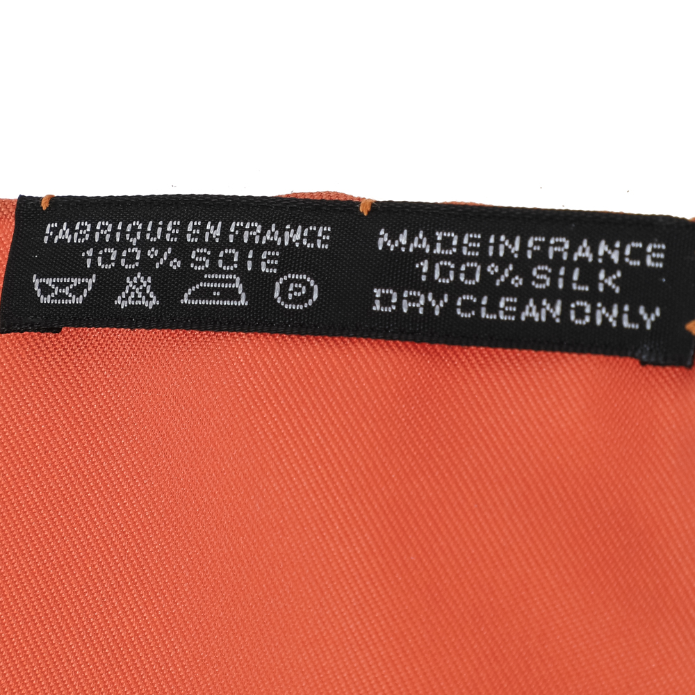 Hermes Orange Chaine D'Ancre Silk Pocket Square