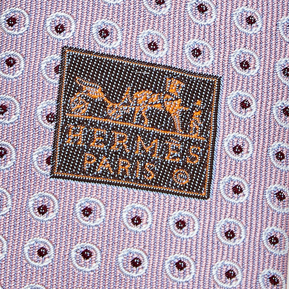 Hermes Pink Dot Printed Silk Jacquard Tie