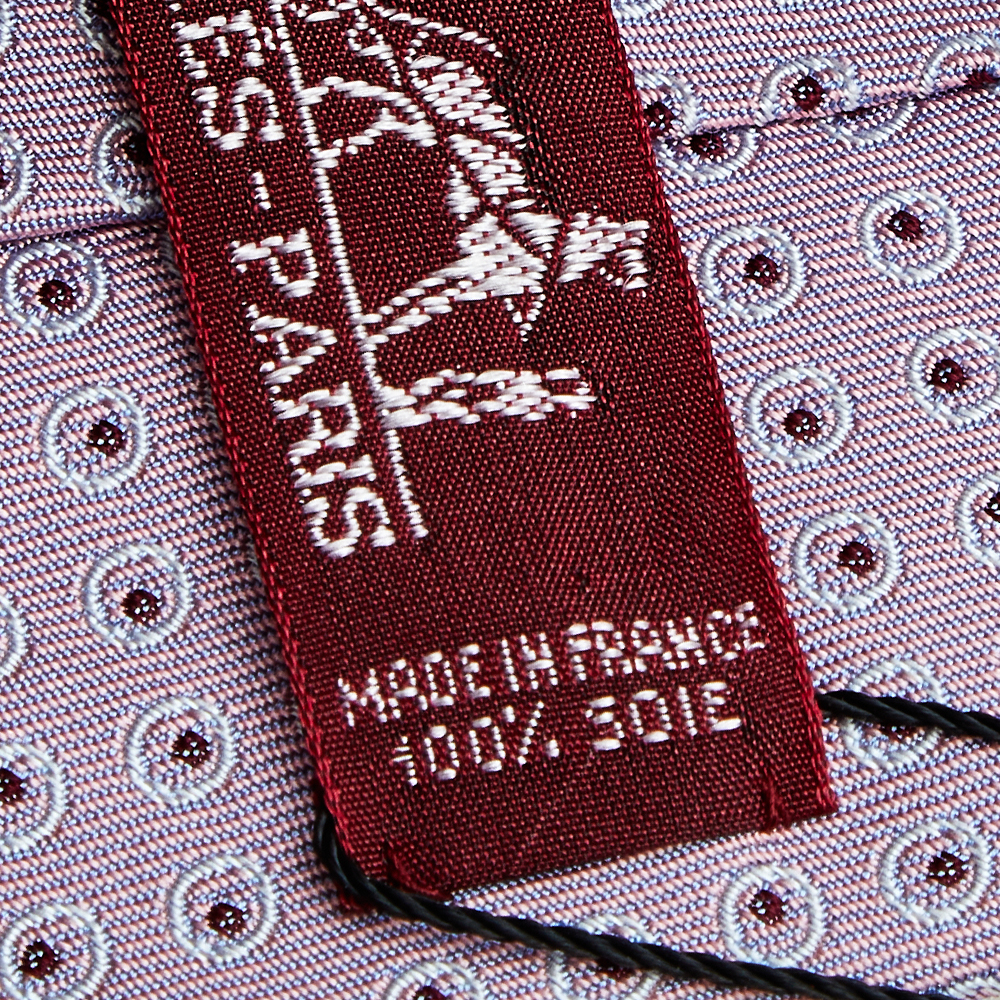 Hermes Pink Dot Printed Silk Jacquard Tie