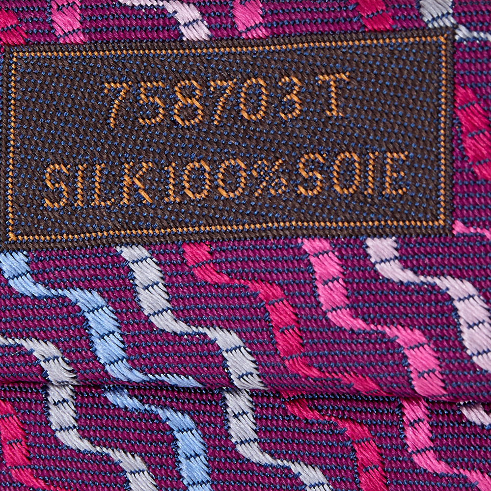 Hermes Purple Wave Pattern Silk Jacquard Tie