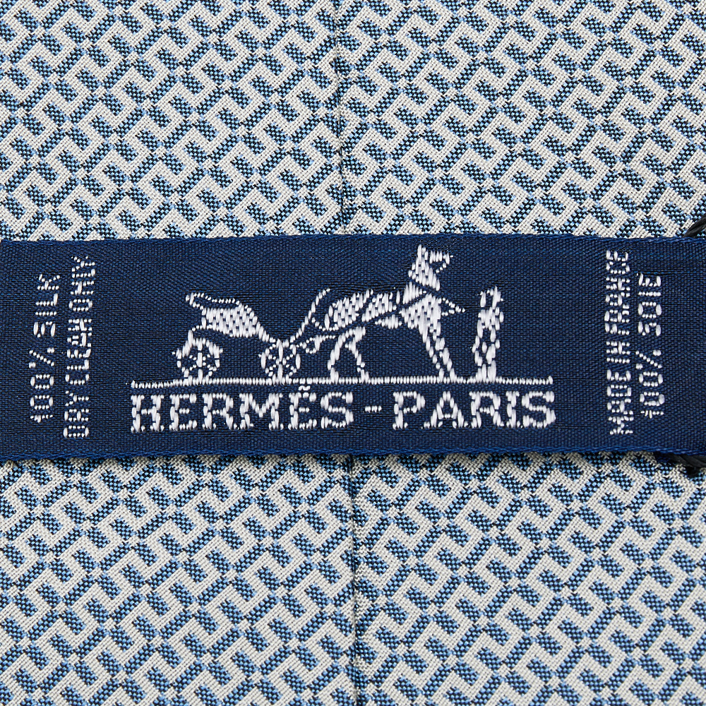 Hermes Blue Patterned Silk Jacquard Tie