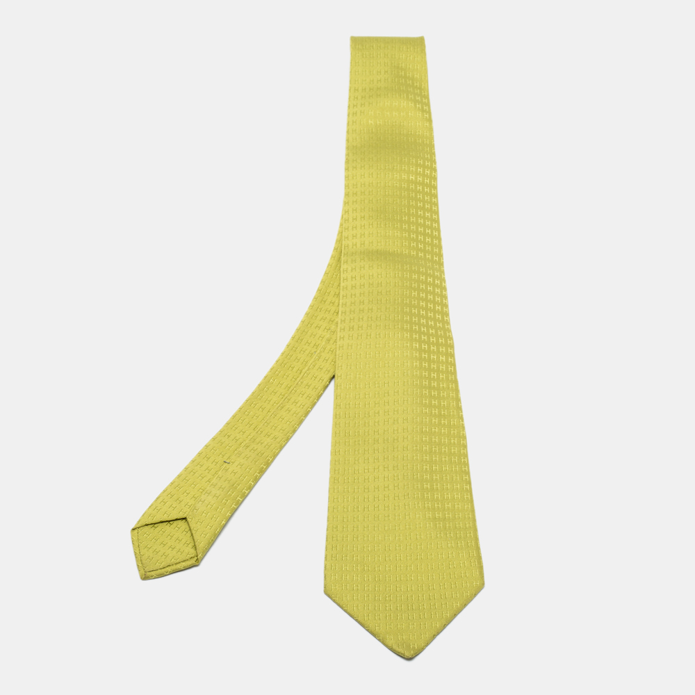 Hermes Green H Pattern Silk Tie