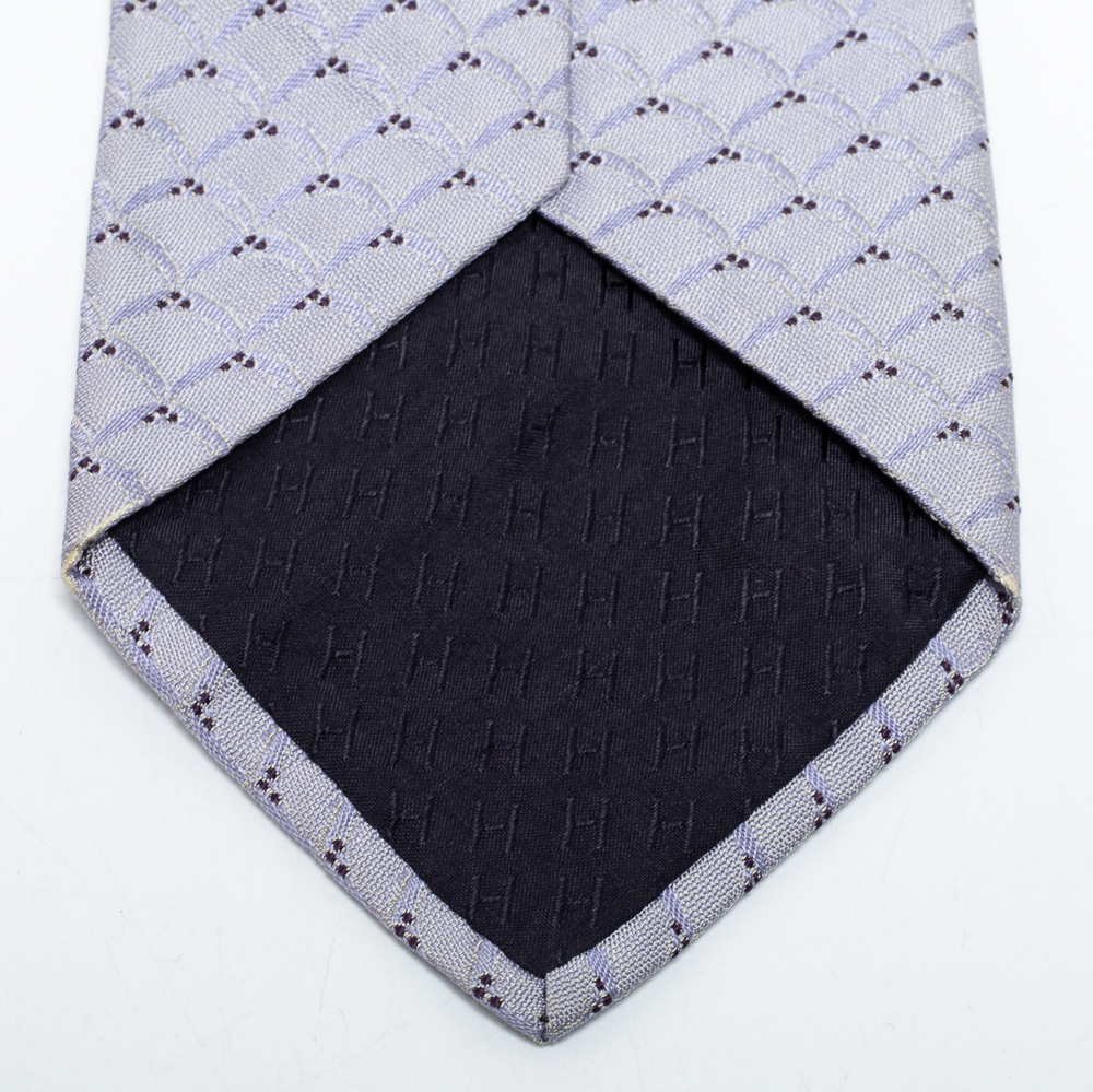 Hermes Purple Patterned Jacquard Silk Tie