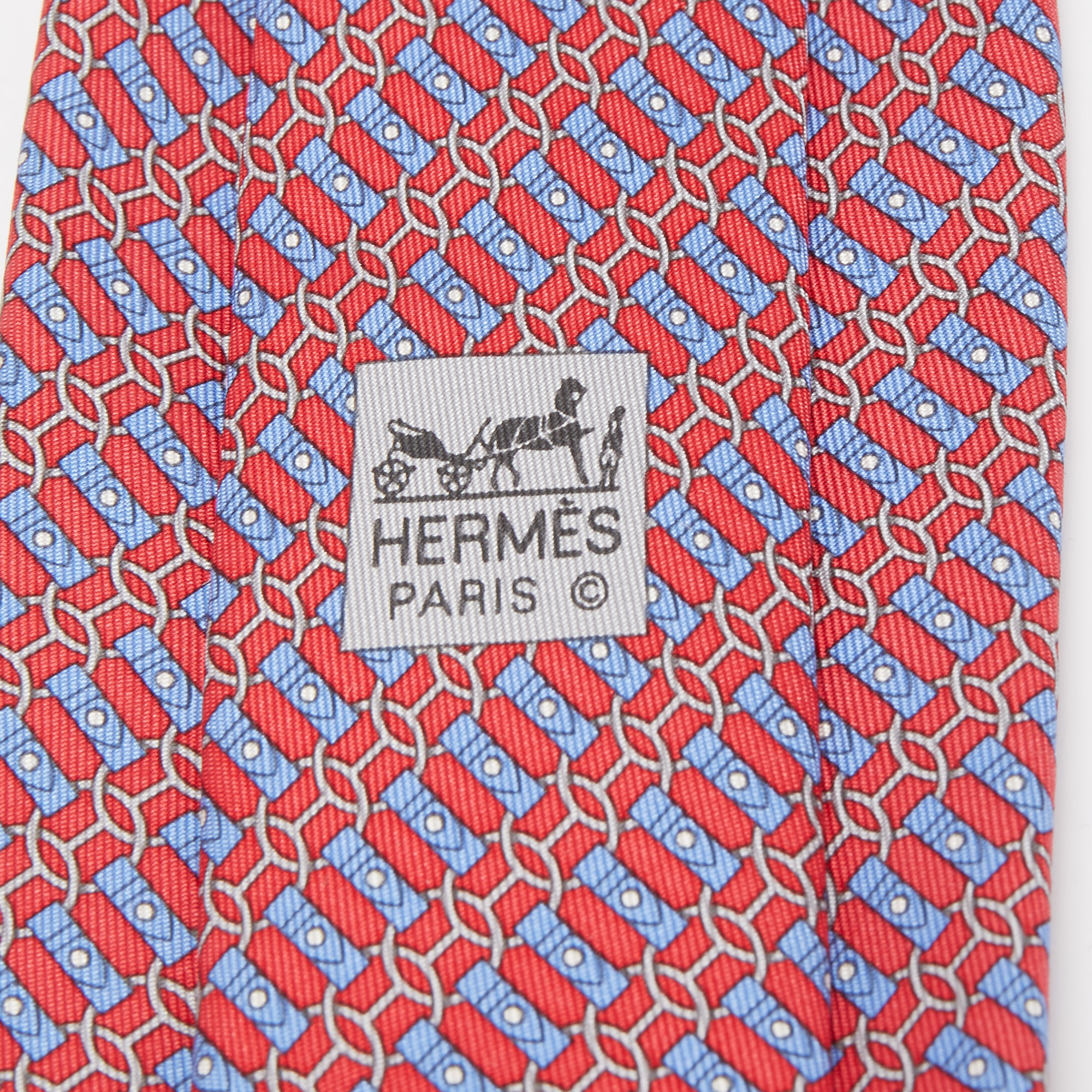 Hermes Red Printed Silk Tie