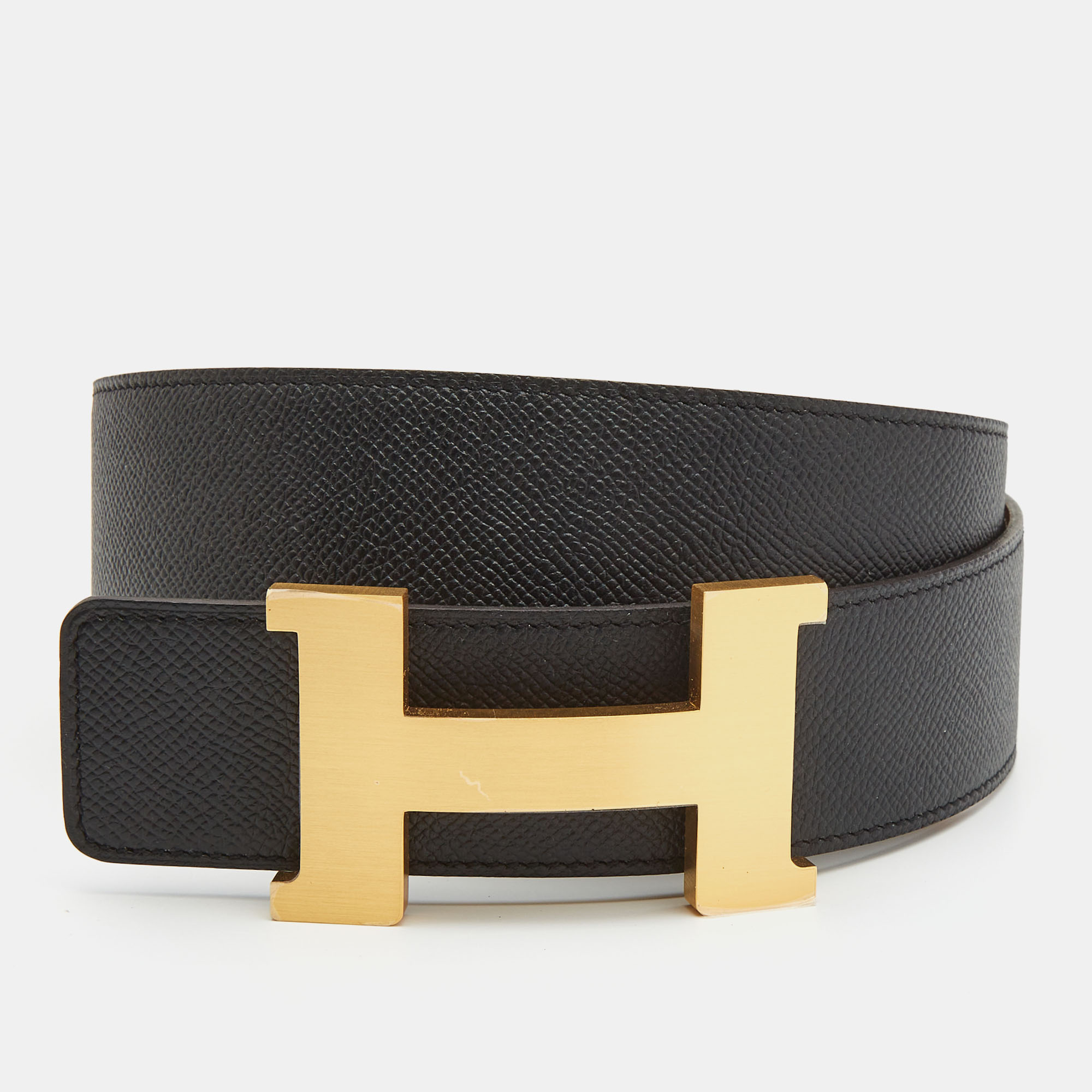 

Hermes Gold/Blue Nuit Epsom Leather Constance H Reversible Buckle Belt, Brown