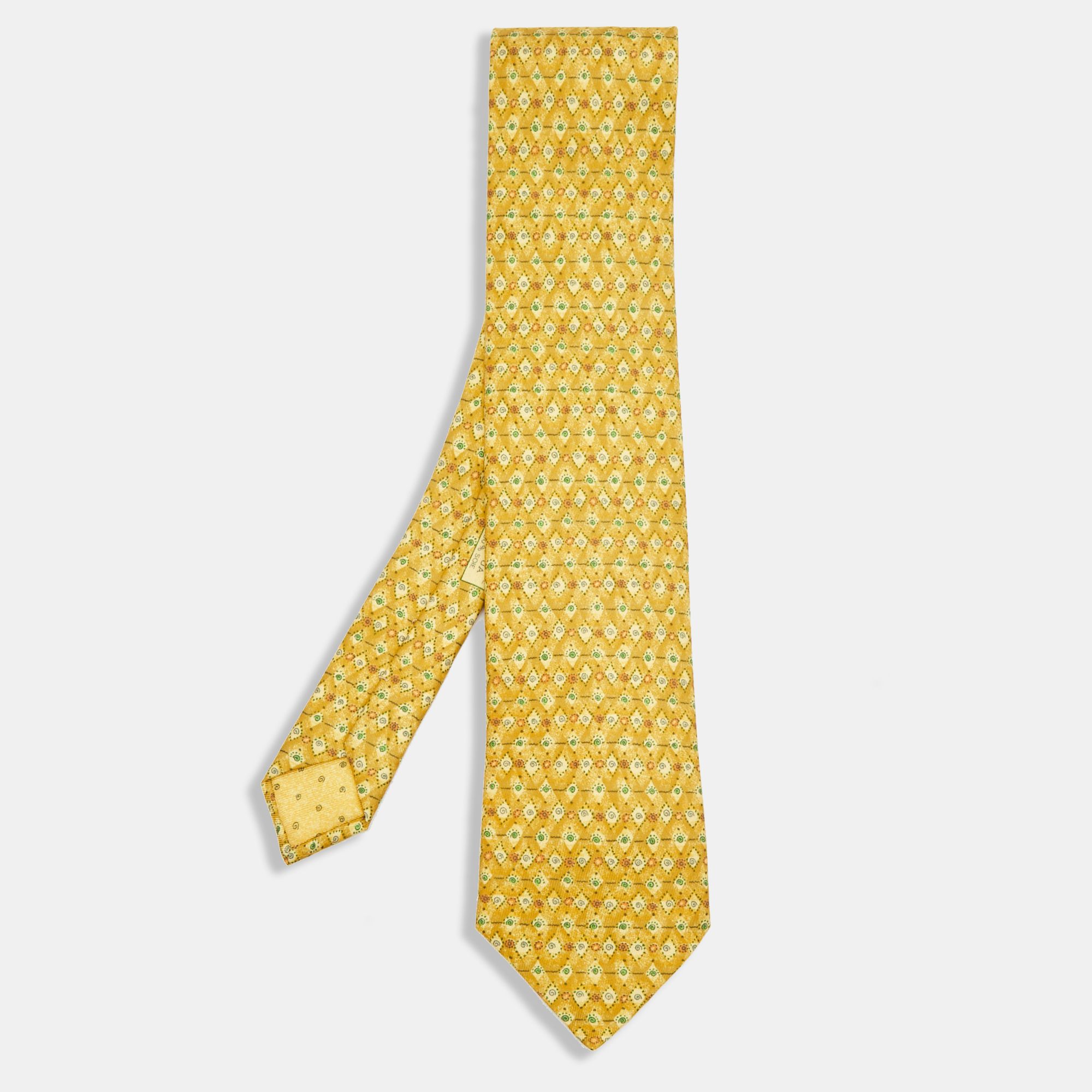 Hermes Yellow Printed Silk Tie