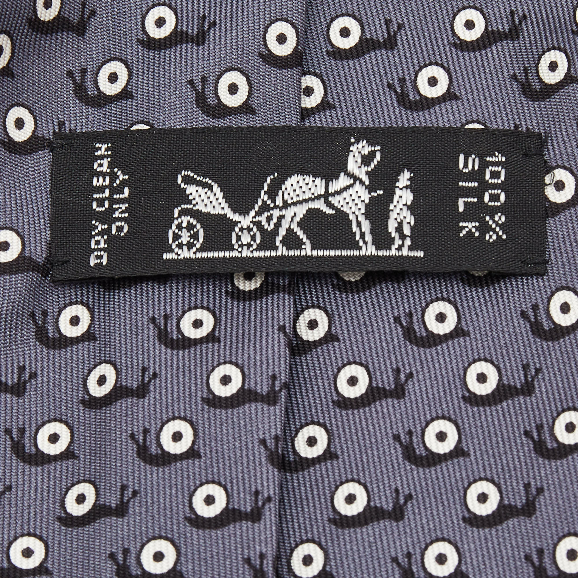 Hermes Grey Snail Print Silk Traditional Tie