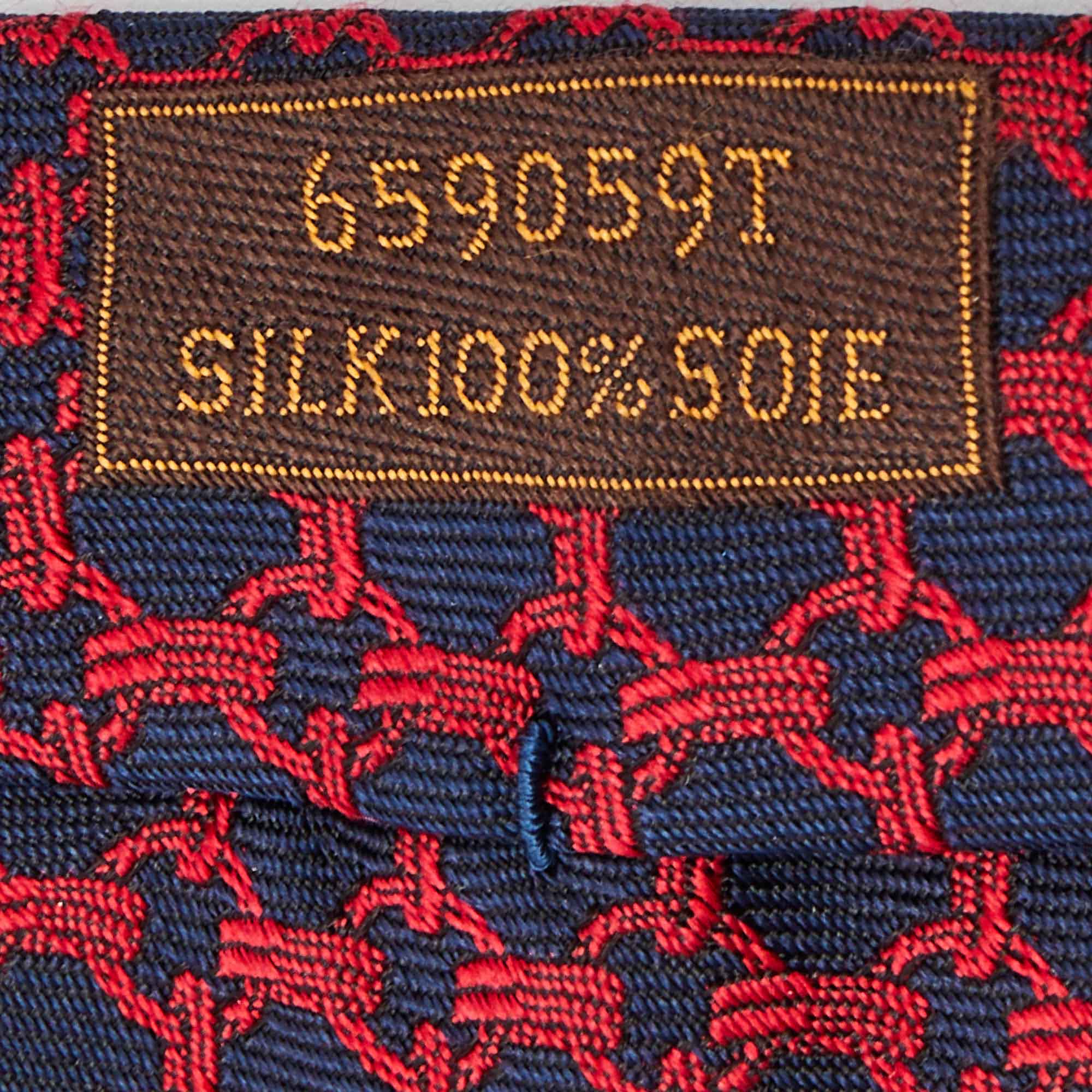 Hermes Navy Blue/Red Patterned Silk Tie