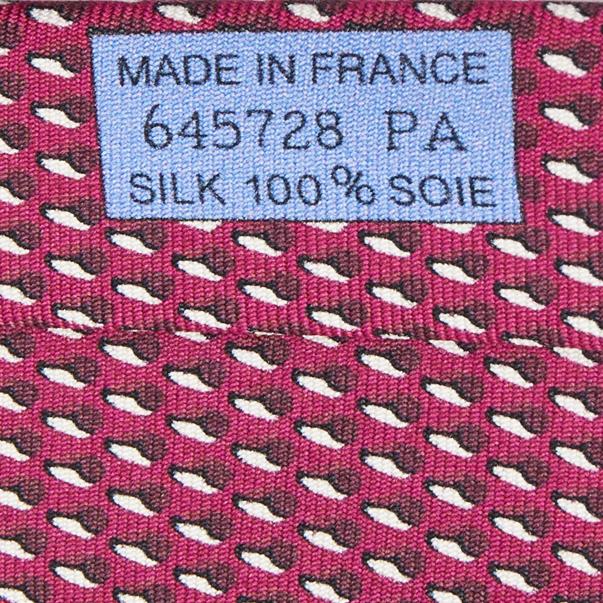 Hermes Magenta Purple Printed Silk Tie