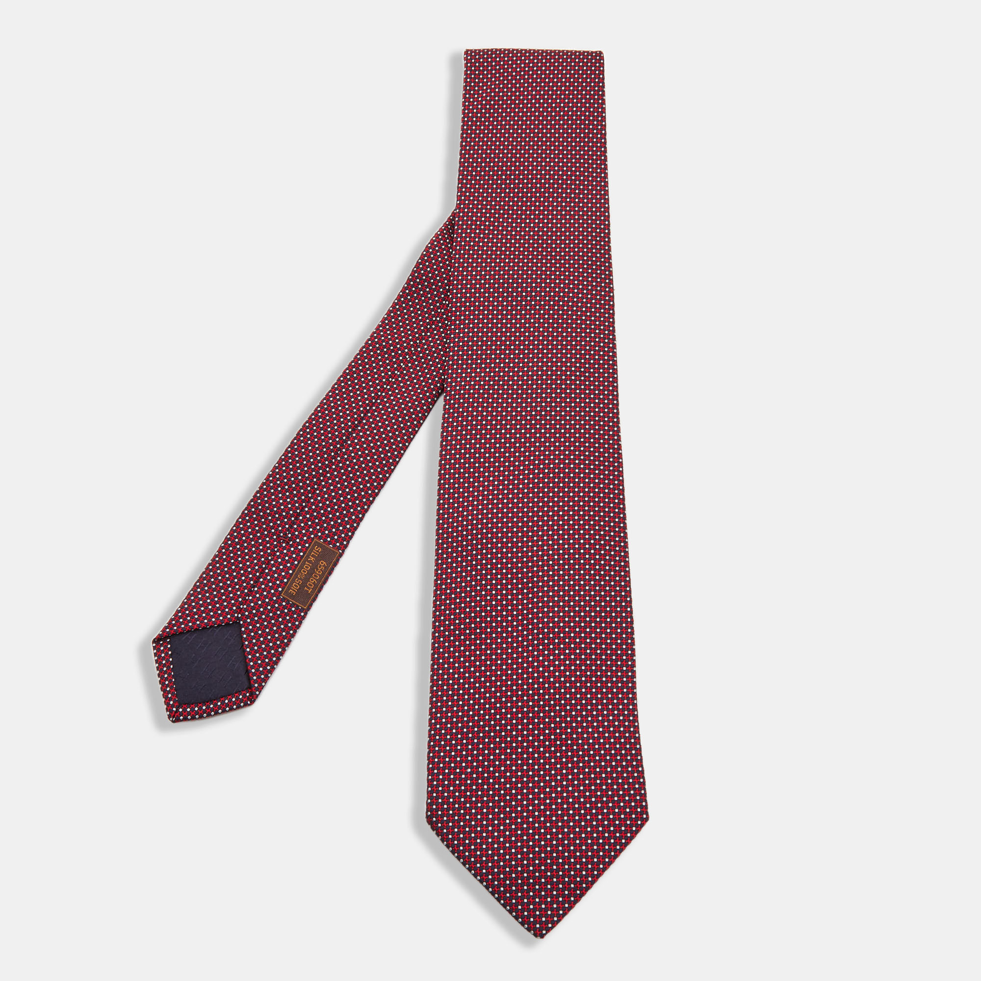 Hermes Red/Navy Blue Patterned Silk Tie