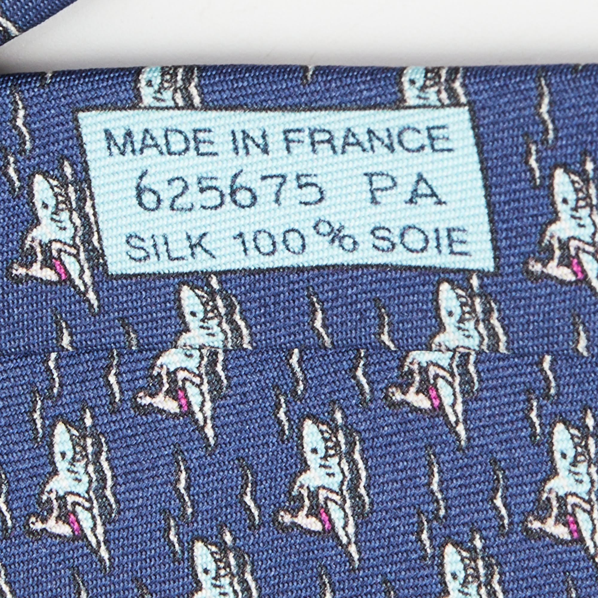 Hermes Blue Surf Print Silk Tie