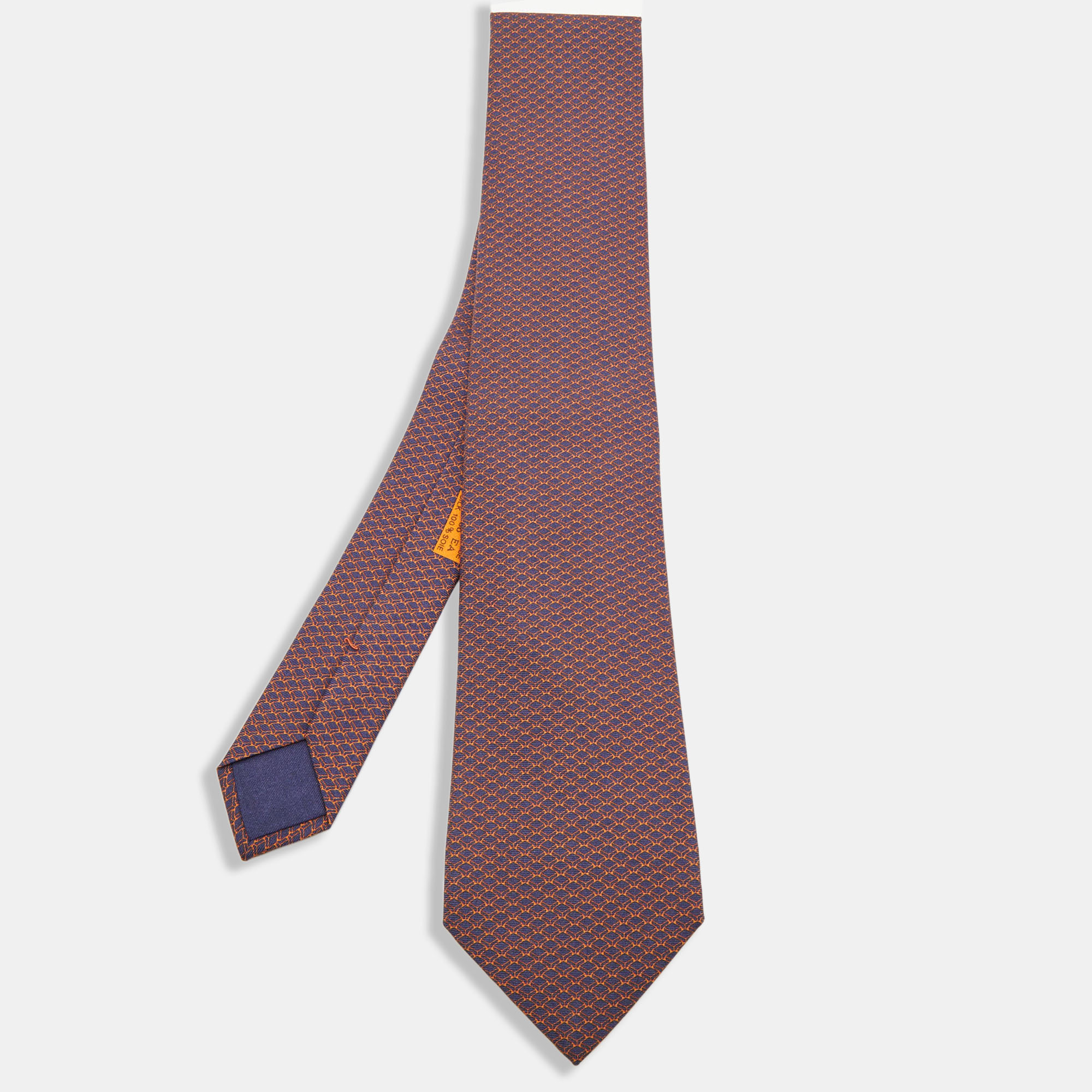 Hermes Blue/Orange Keyboard Print Silk Tie