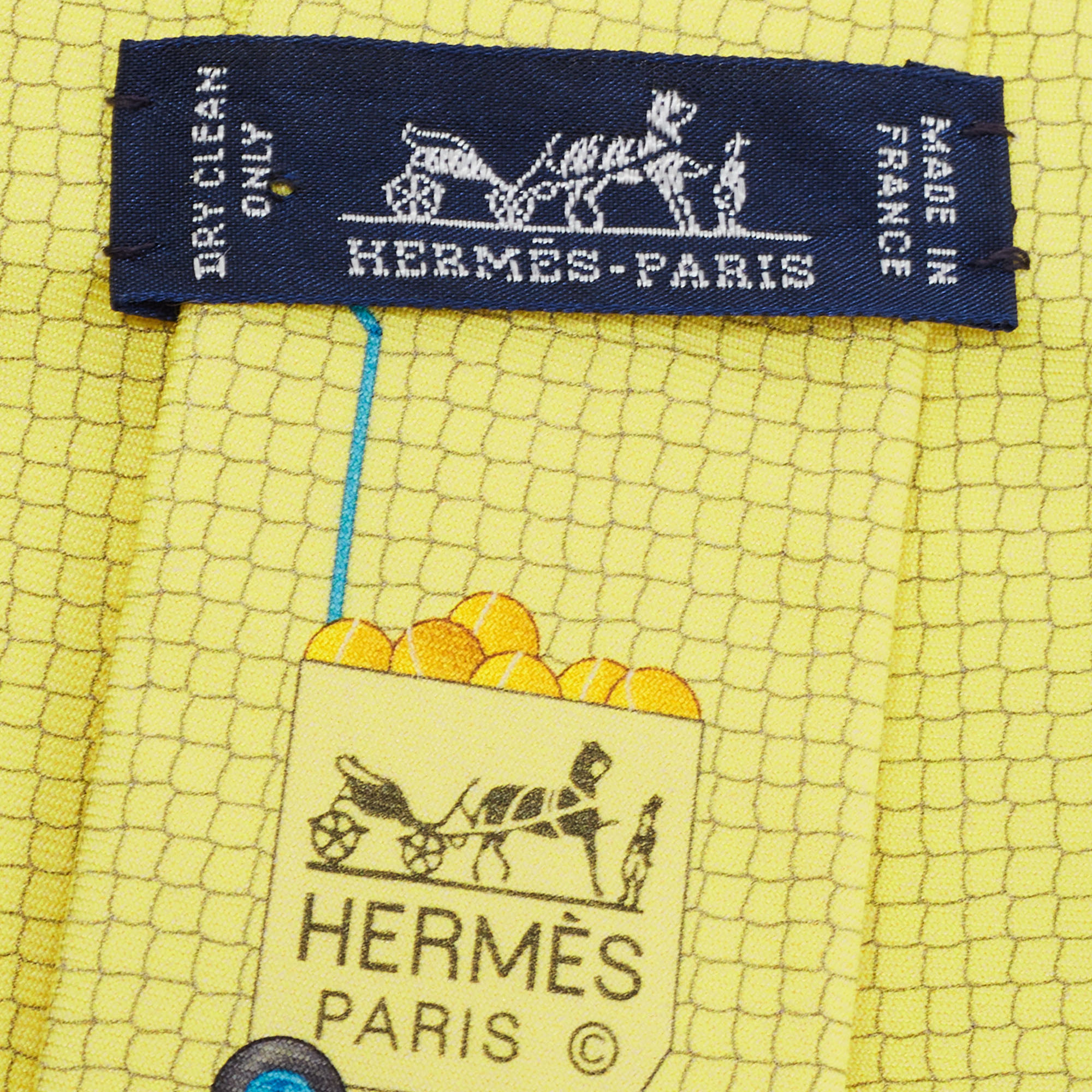 Hermes Yellow Tennis Net Silk Tie