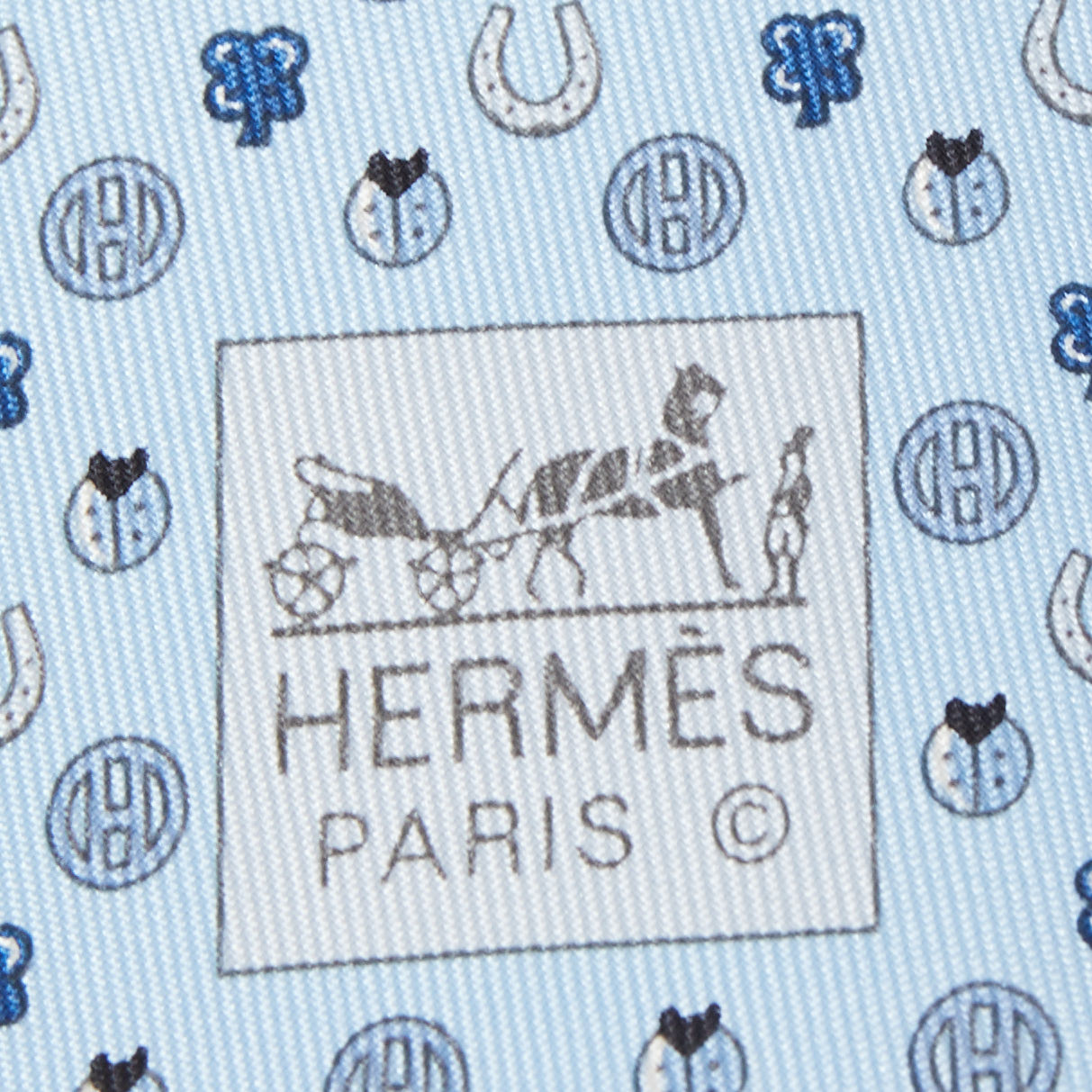 Hermès Blue Job Interview Printed Silk Slim Tie