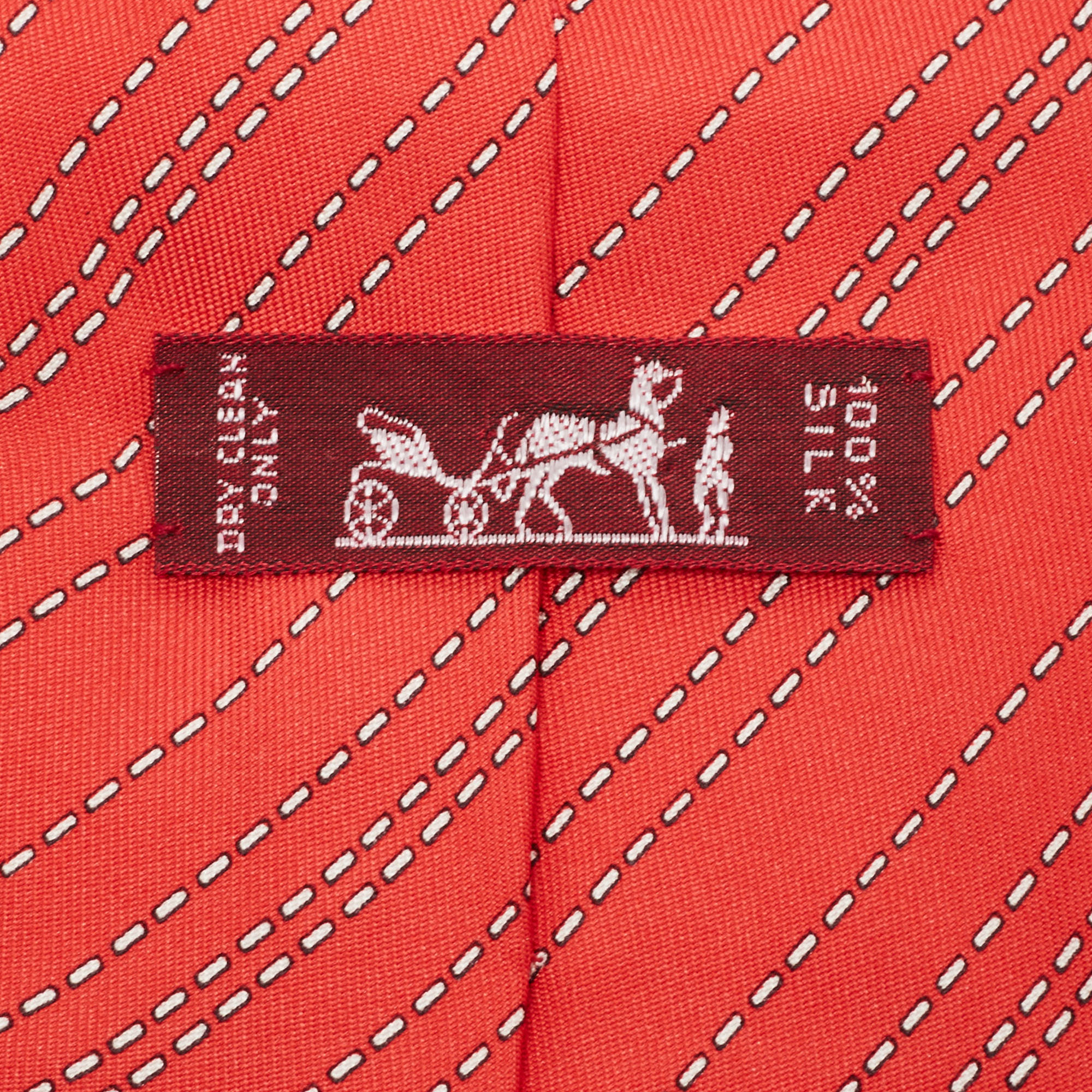 Hermes Orange Dotted Diagonal Linear Print Silk Tie