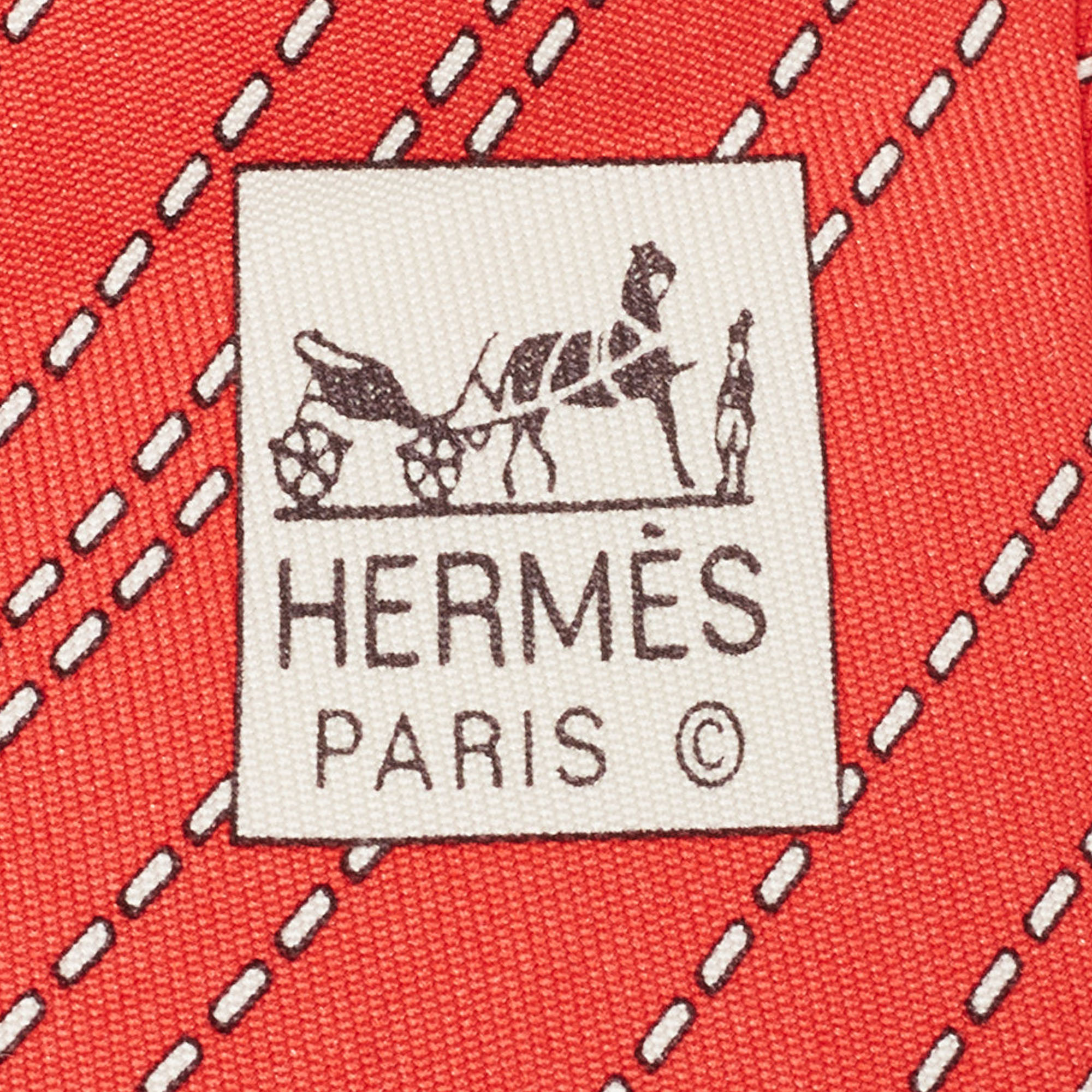 Hermes Orange Dotted Diagonal Linear Print Silk Tie