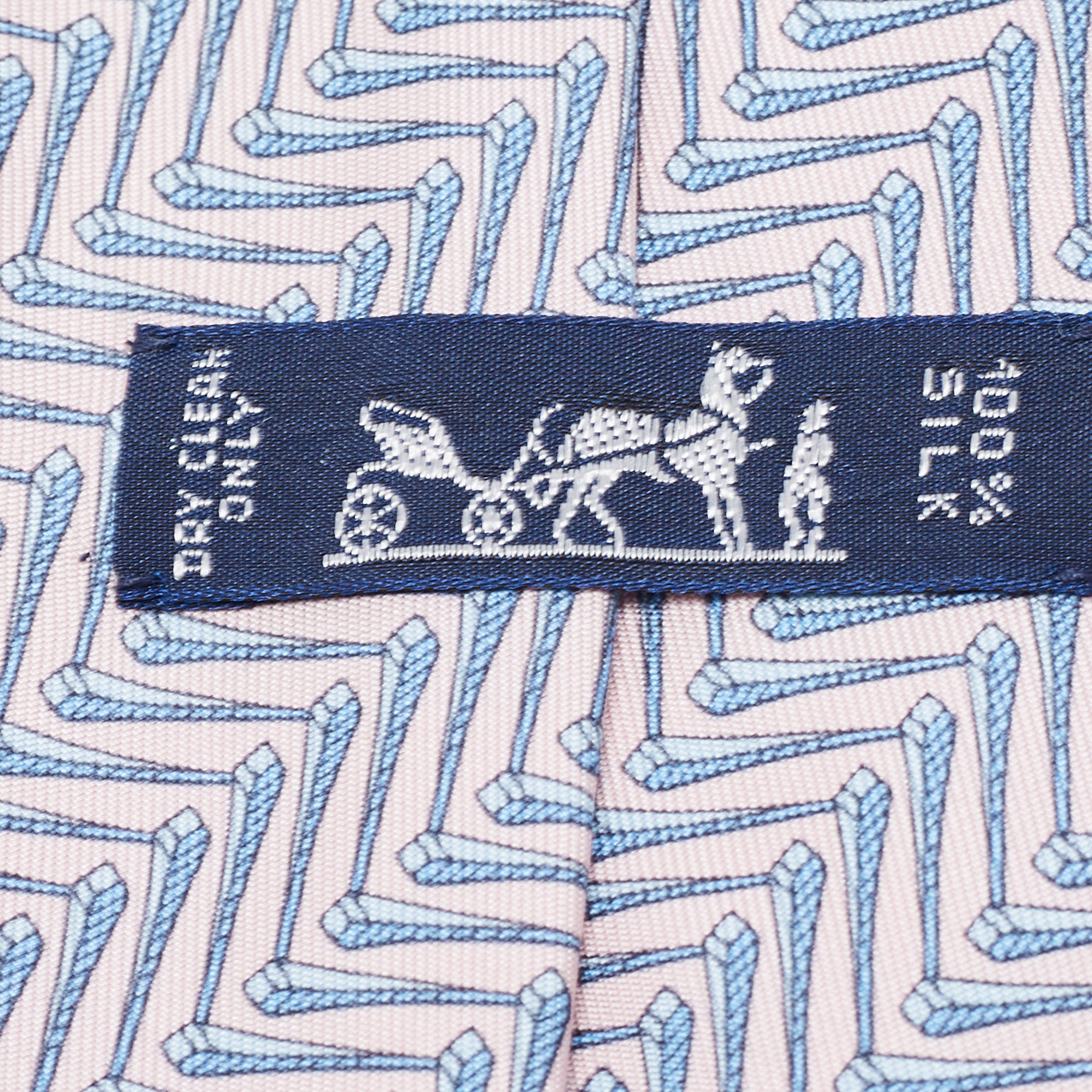Hermes Light Pink/Blue Geometric Print Silk Traditional Tie