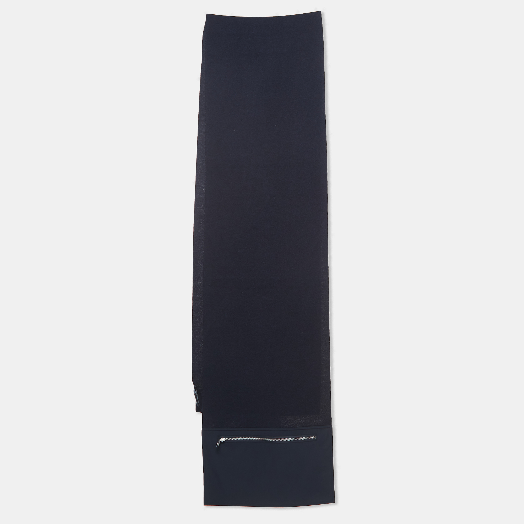 Hermes Navy Blue Cashmere Blend Nylon Pocket Detailed Just In Case Muffler