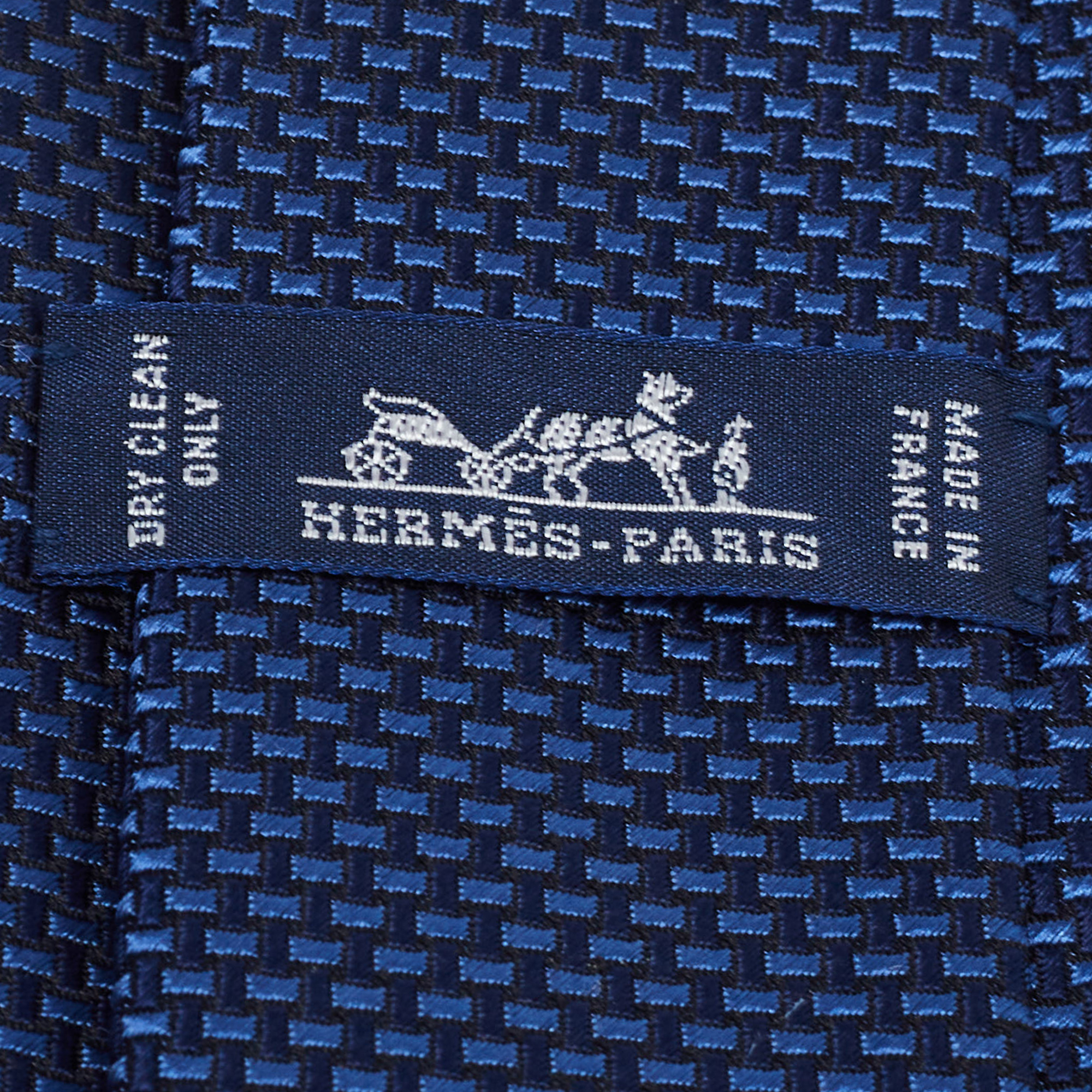 Hermès  Dark Blue Patterned Silk Tie