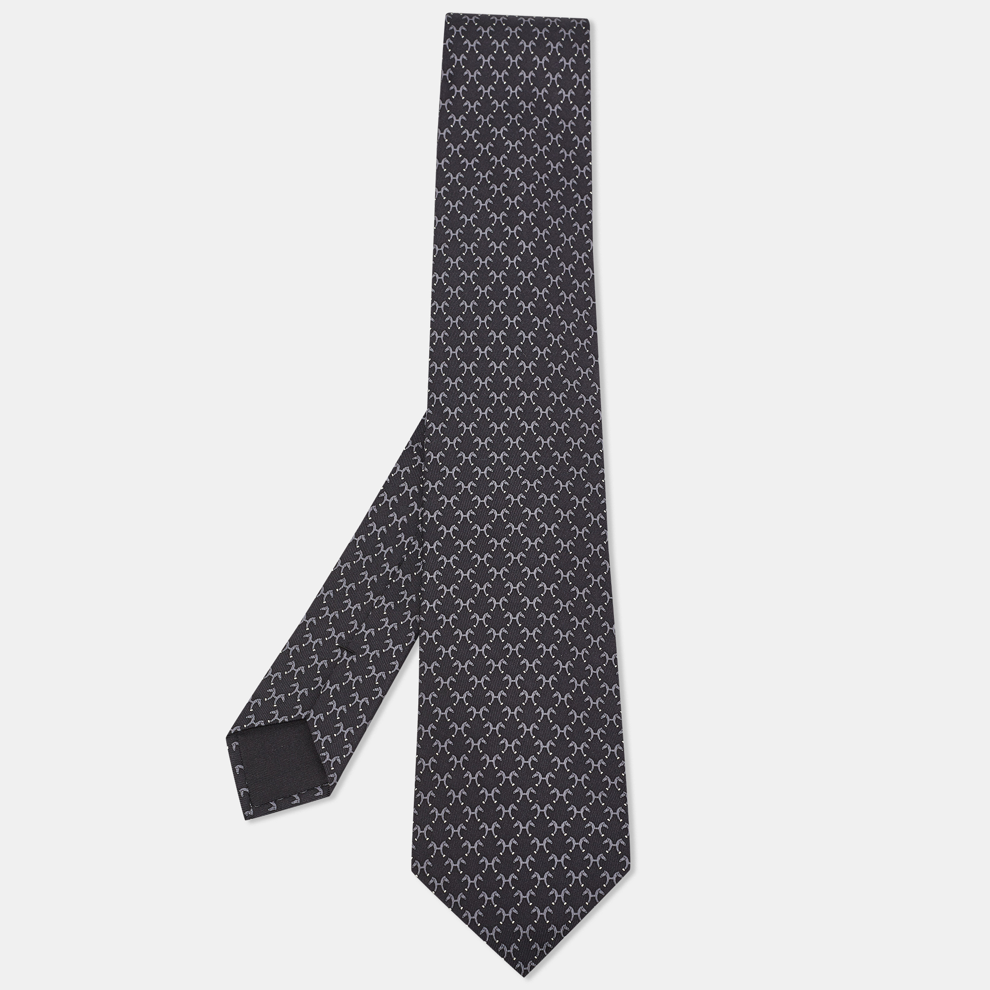 Hermes herm&egrave;s vintage black horse print silk tie
