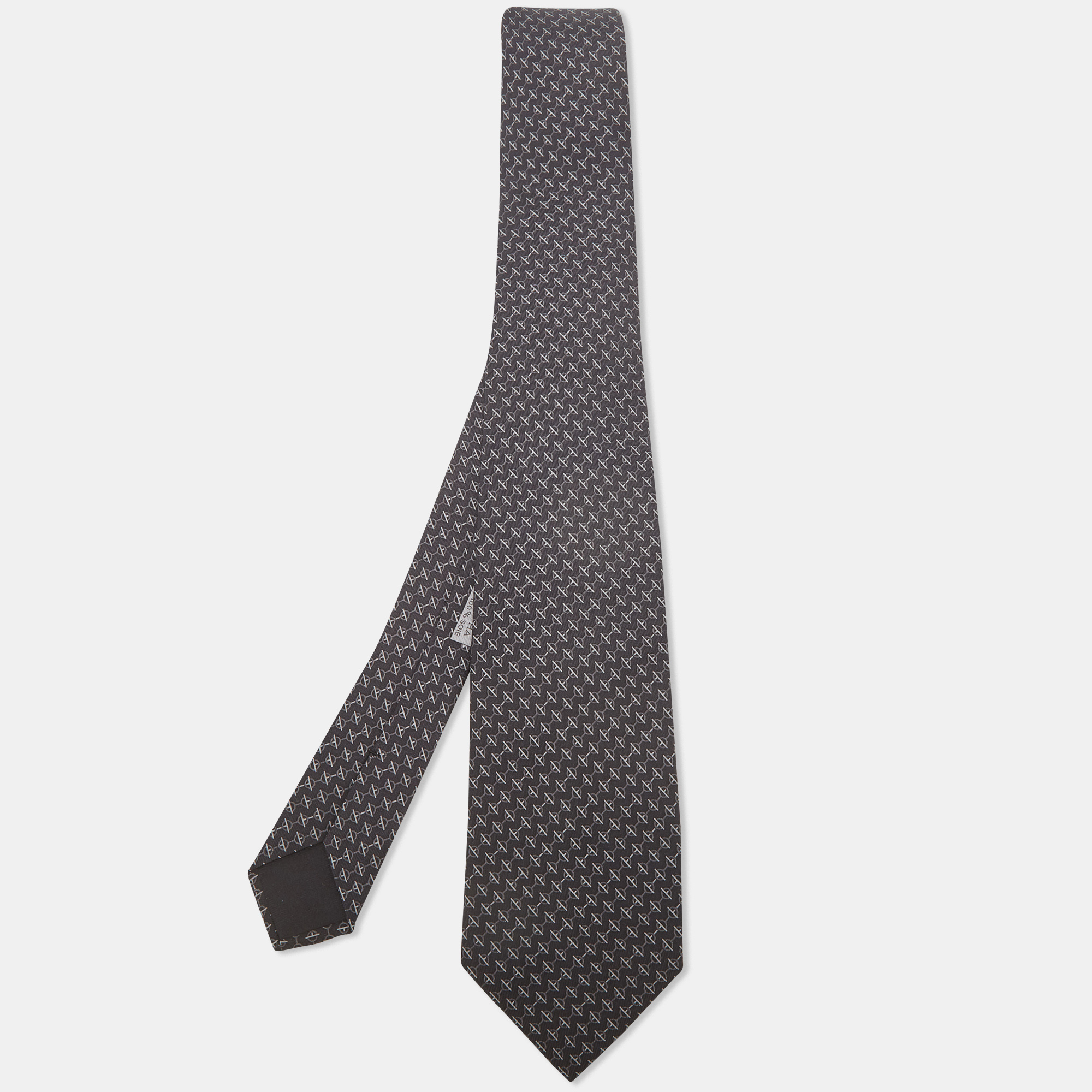 Hermes herm&egrave;s black chain link print silk tie