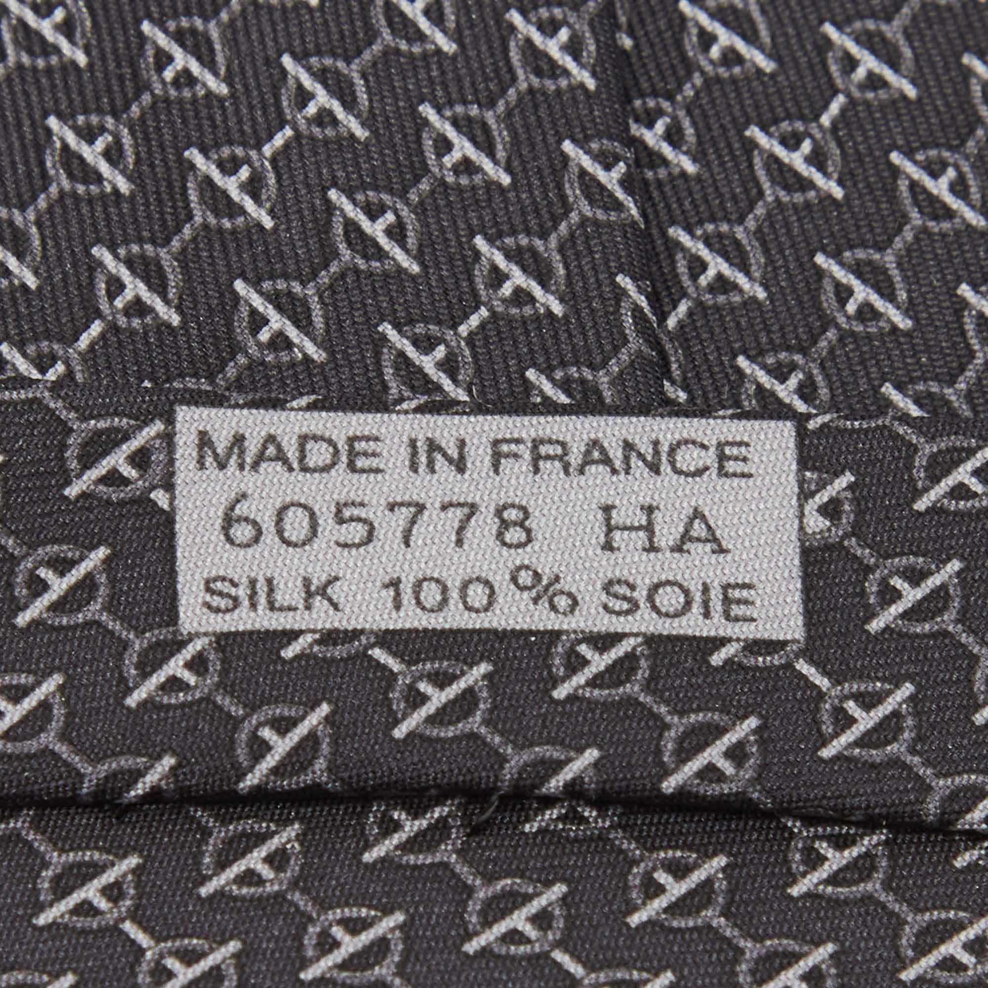 Hermès Black Chain Link Print Silk Tie