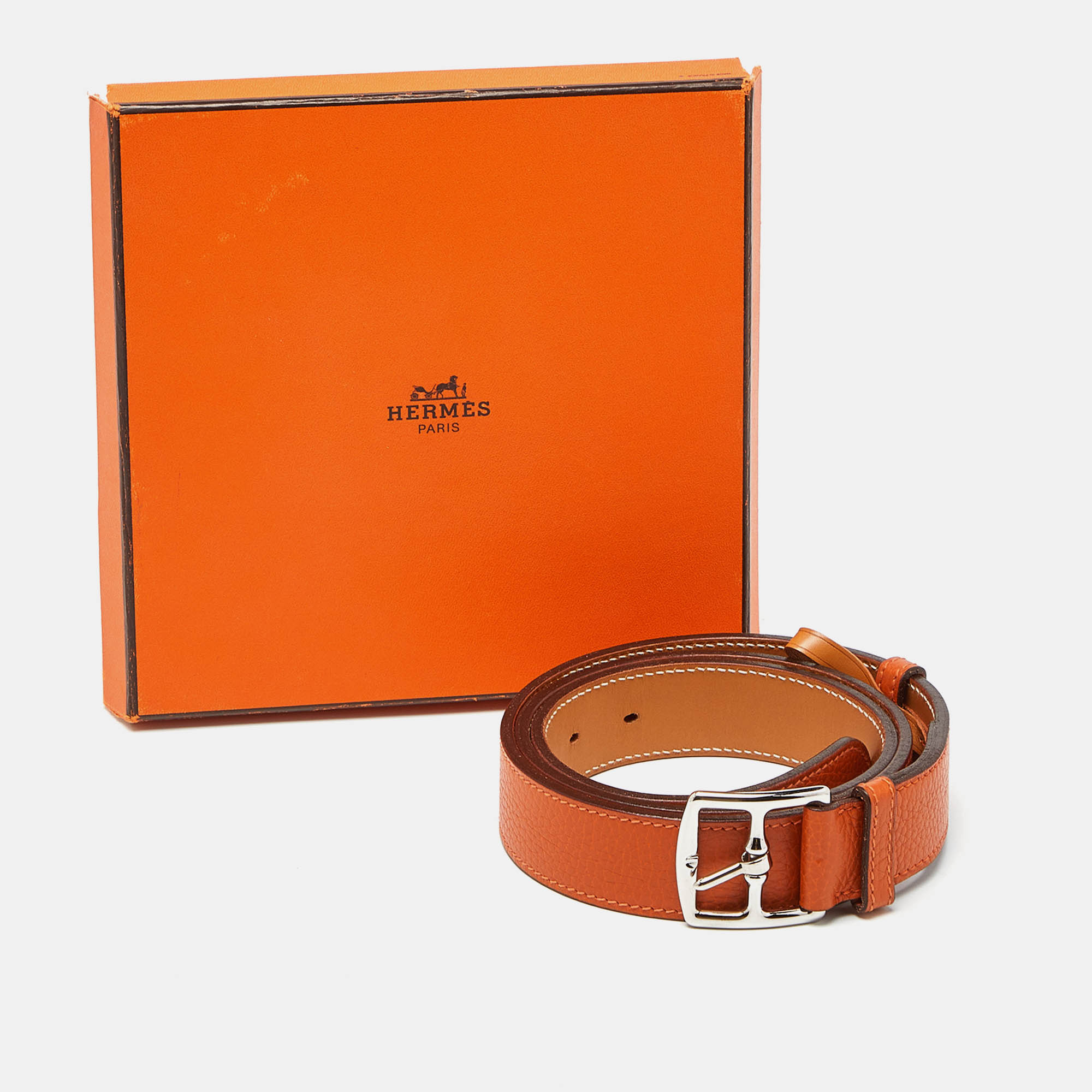 Hermes Orange Taurillon Clemence Leather Etriviere Belt 100 CM